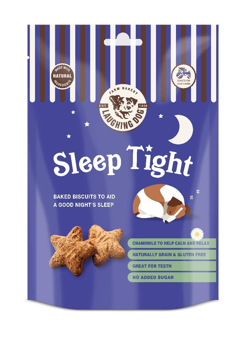 Laughing Dog Sleep Tight Naturally Grain Free Oven-Baked Dog Treats - Gluten Free, No Added Sugar, Healthy Snacks for Dogs - Purple, 125g - Perfect for Training Rewards & Bedtime Relaxation