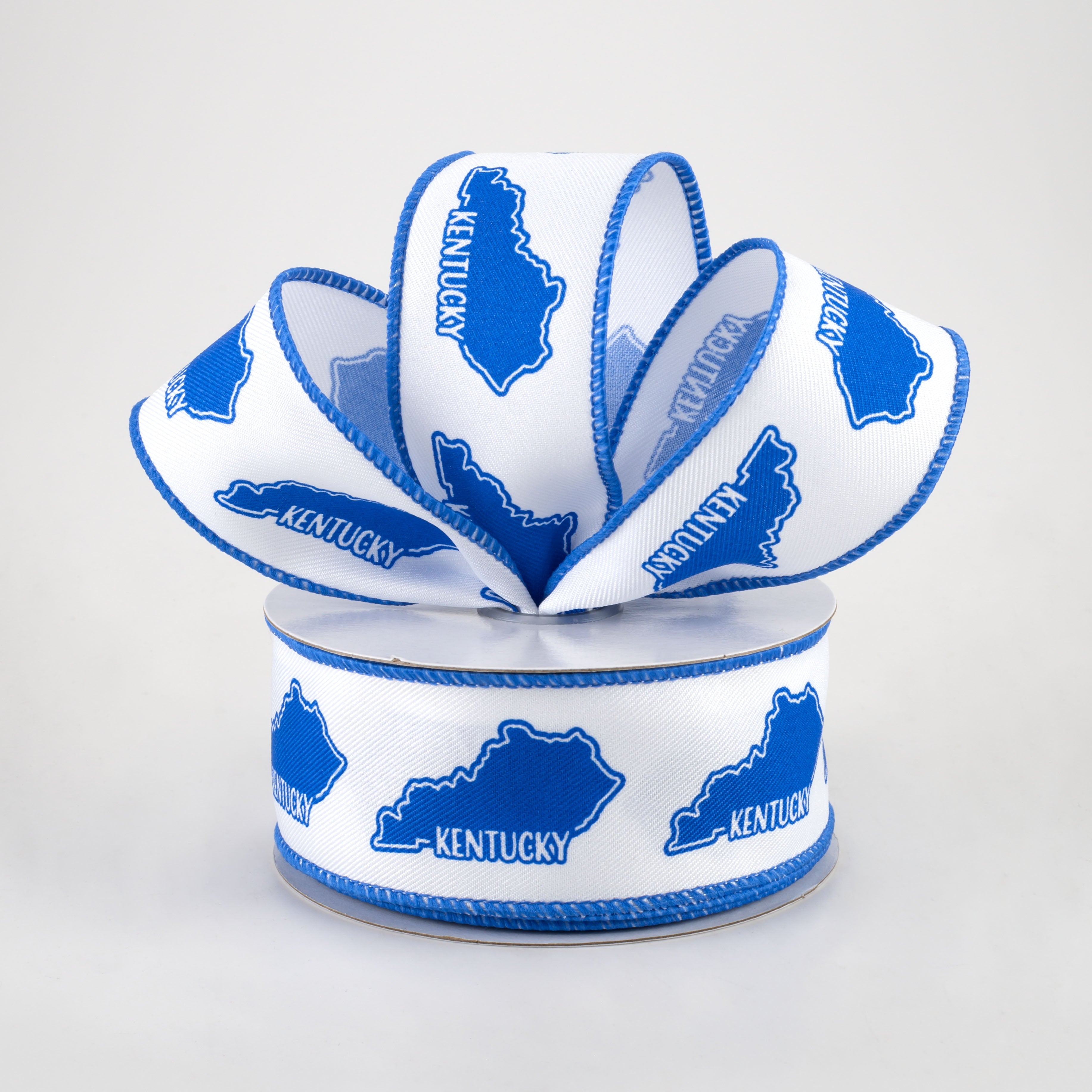 1.5 Inch Kentucky Silhouette Ribbon - White & Blue Decorative Ribbon (10 Yards) for Gift Wrapping, DIY Crafts, and Home Decor