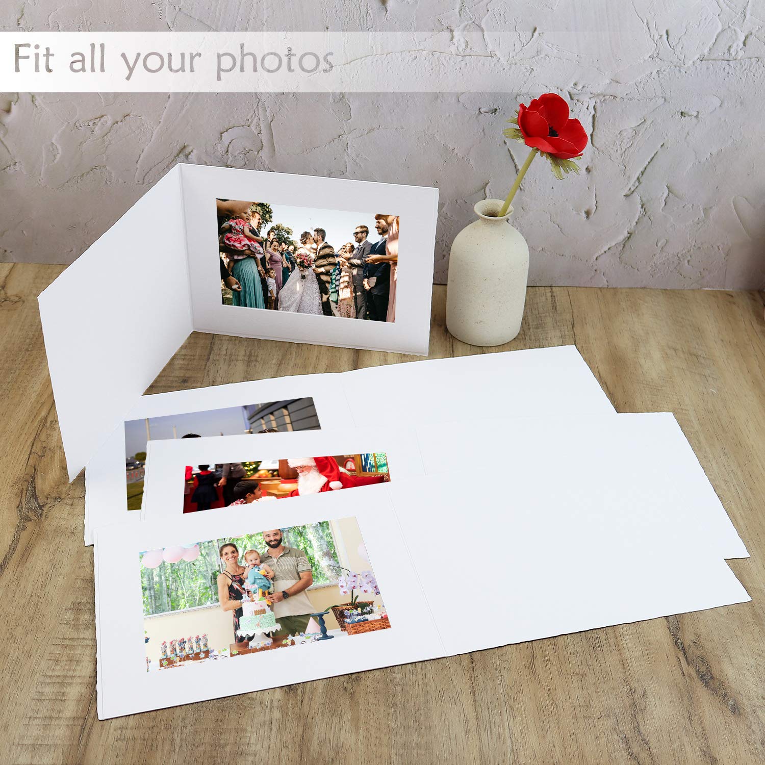 Golden State Art 50-Pack 5x7 or 7x5 Photo Folders - White Cardboard Picture Frames & Paper Frame Cards for Greetings, Invitations - Perfect for Graduation, Christmas, Wedding & Special Events Decorations