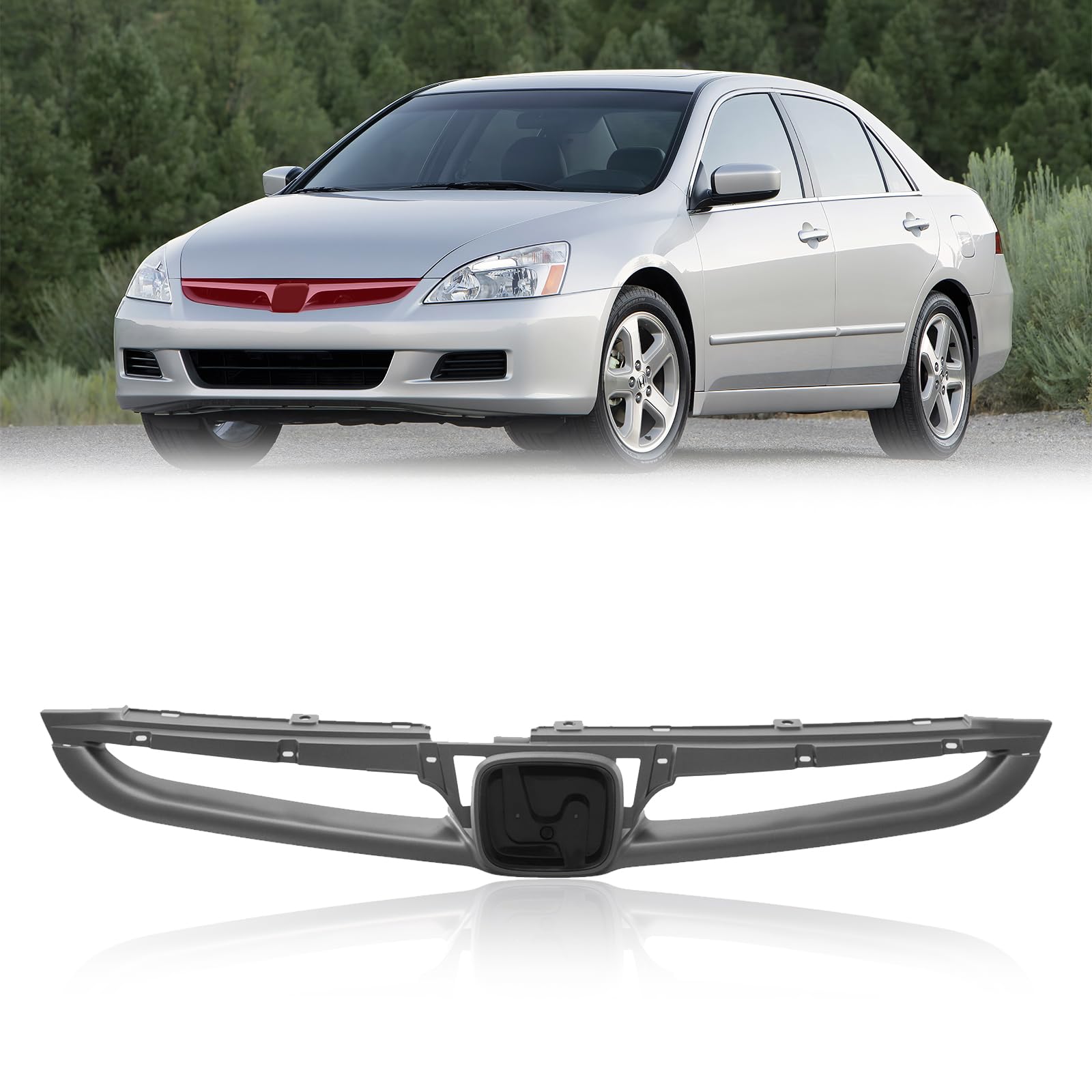 2006-2007 Honda Accord Sedan Front Grille Assembly - Gray Silver Replacement (Part# HO1200179 71121SDAA10ZA) | Perfect Fit & Durable Design for Car Restoration & Customization