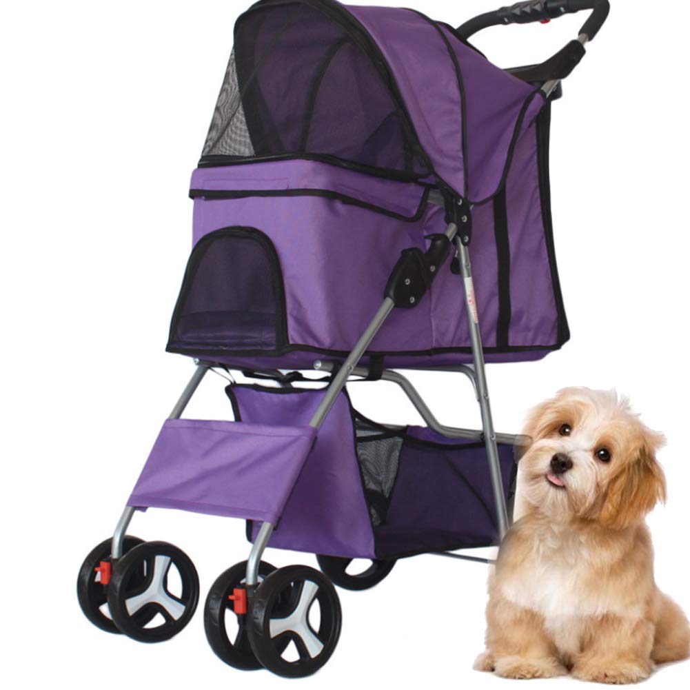 Premium 4-Wheel Pet Stroller for Small & Medium Dogs & Cats - Foldable Travel Carrier with Storage Basket, Holds Up to 35 lbs (Multiple Colors) - Perfect for Park Walks, Vet Visits & Outdoor Adventures