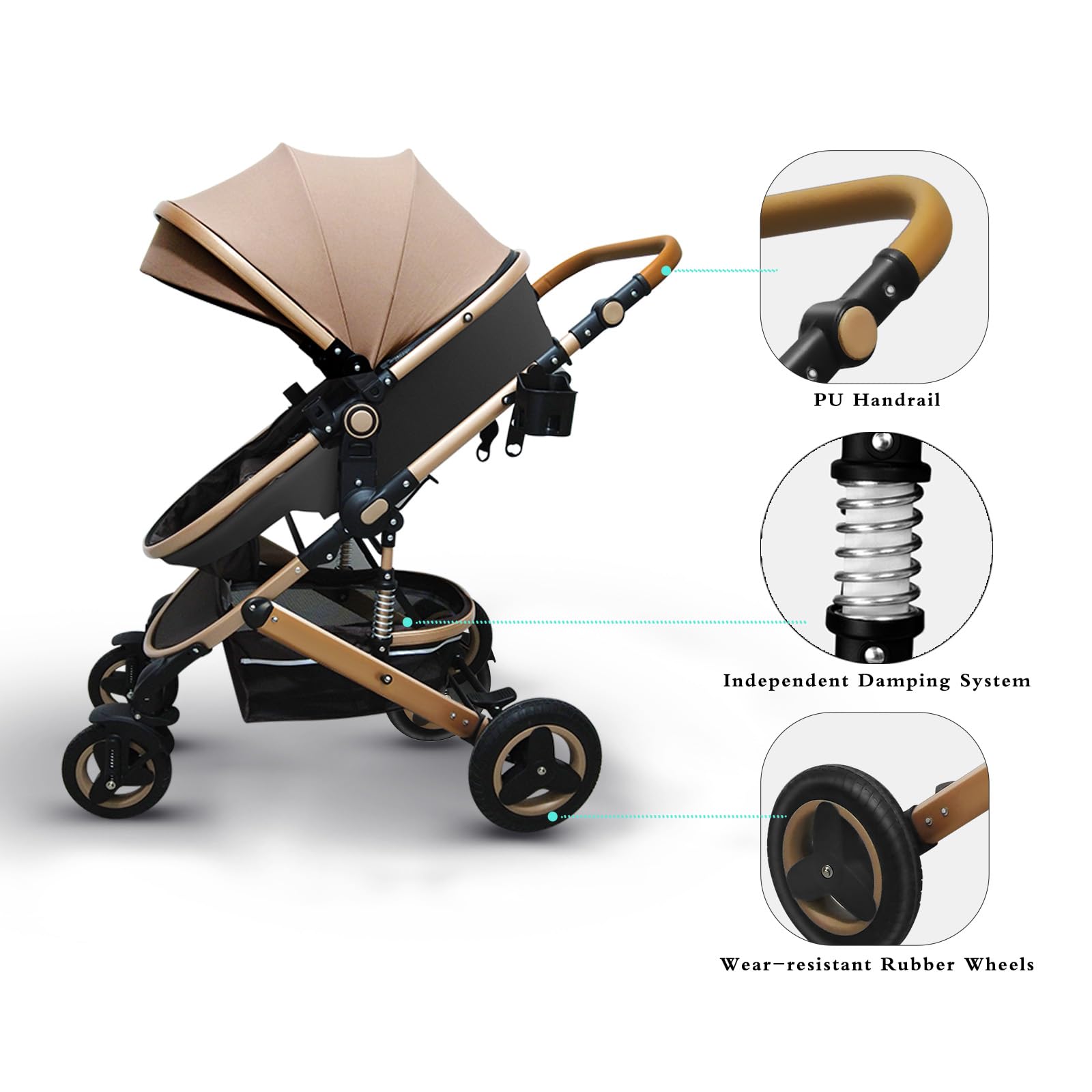 Premium 2-in-1 Convertible Baby Stroller with Bassinet & Reversible Seat - Foldable Travel Pram for Newborns & Infants - High Landscape View - Ideal for Shopping, Travel & Daily Walks (Pink)