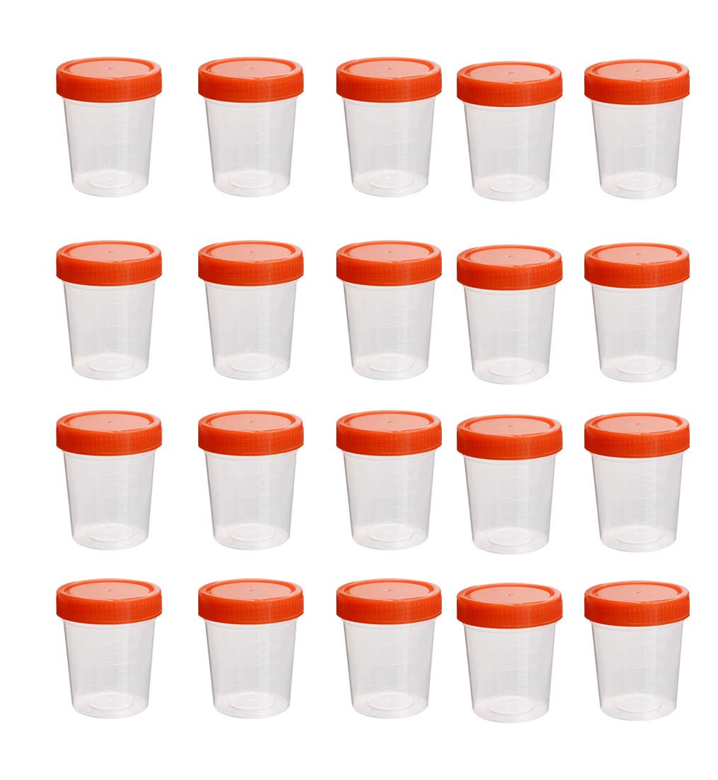 20Pcs 120ML (3OZ) Sterile Specimen Cups with Screw-On Lids - Clear Transparent PP Plastic Medical Containers with Red Covers - Ideal for Urine Samples, Lab Testing & Medical Specimen Collection