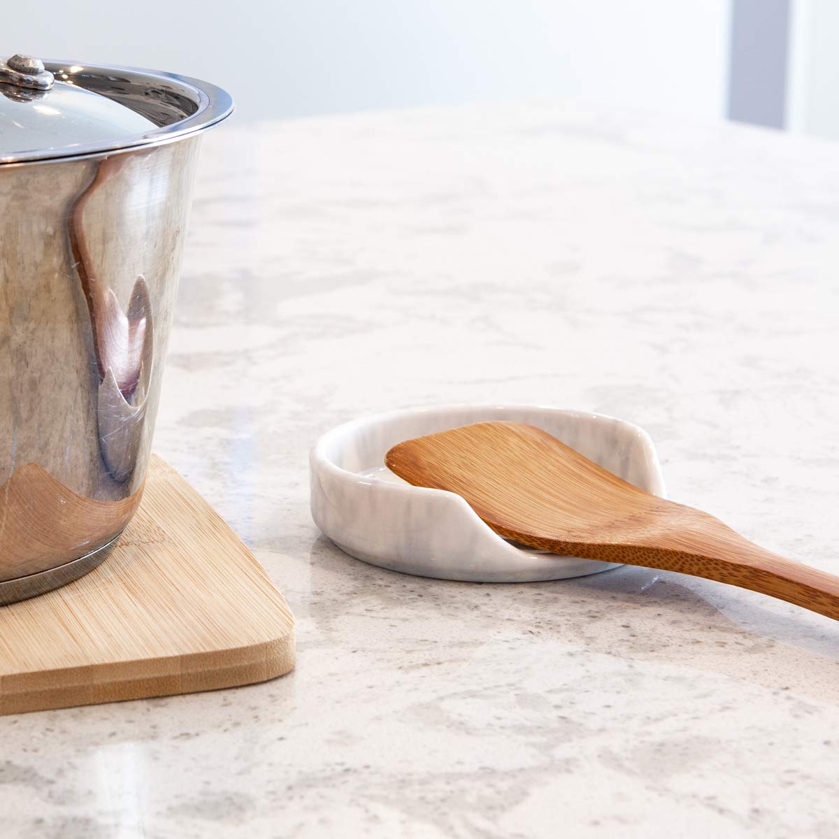 Premium Marbled White Ceramic Spoon Rest - Heat-Resistant Kitchen Counter & Stove Top Utensil Holder - Perfect for Cooking, Serving, and Keeping Counters Clean