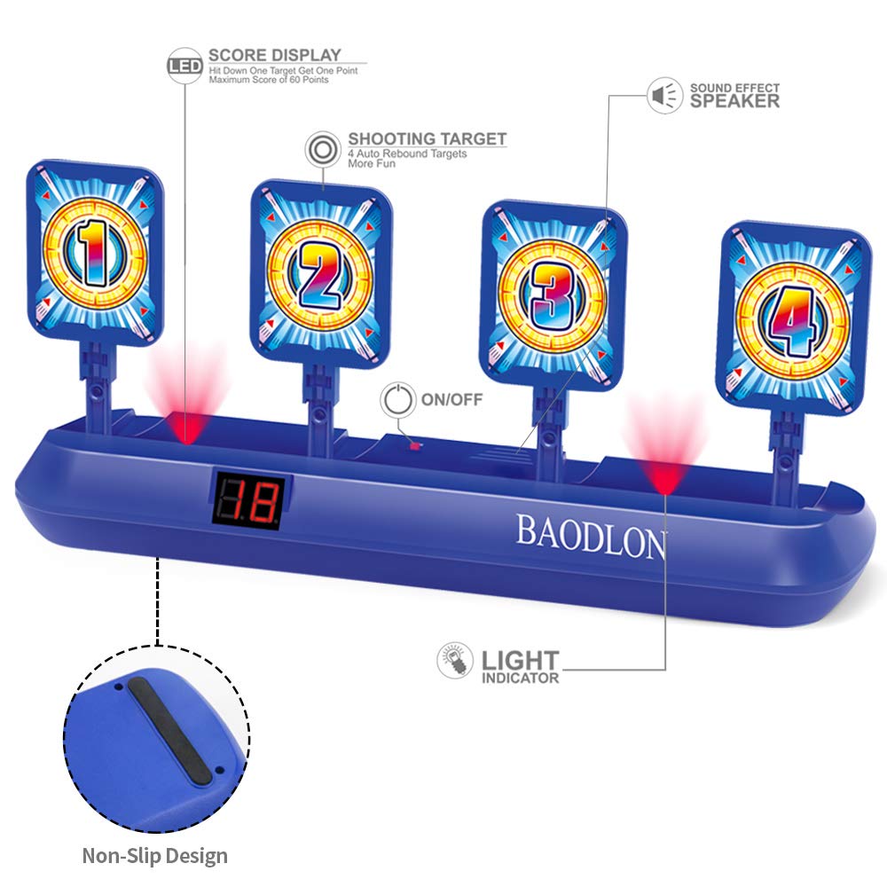 BAODLON Electronic Shooting Target Game Set with Auto-Scoring & Reset - Foam Dart Toy Gun Included - Fun Shooting Game for Kids Ages 5-10 - Perfect Gift for Boys - Compatible with 2 Toy Guns - Great for Indoor/Outdoor Play, Birthday Parties & Family Game Nights