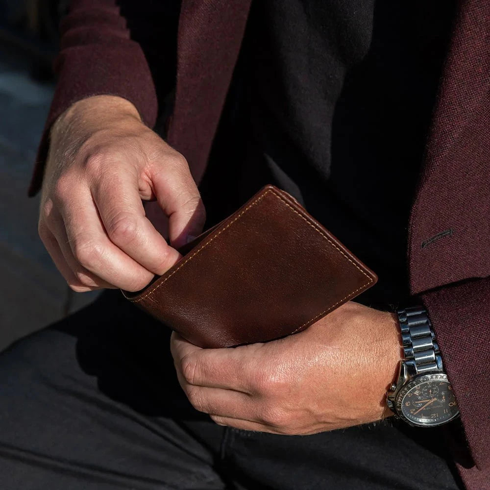 Jack Georges Voyager Bifold Wallet with ID Flap - Genuine Leather RFID Blocking Wallet for Men - Perfect for Travel, Business & Everyday Use