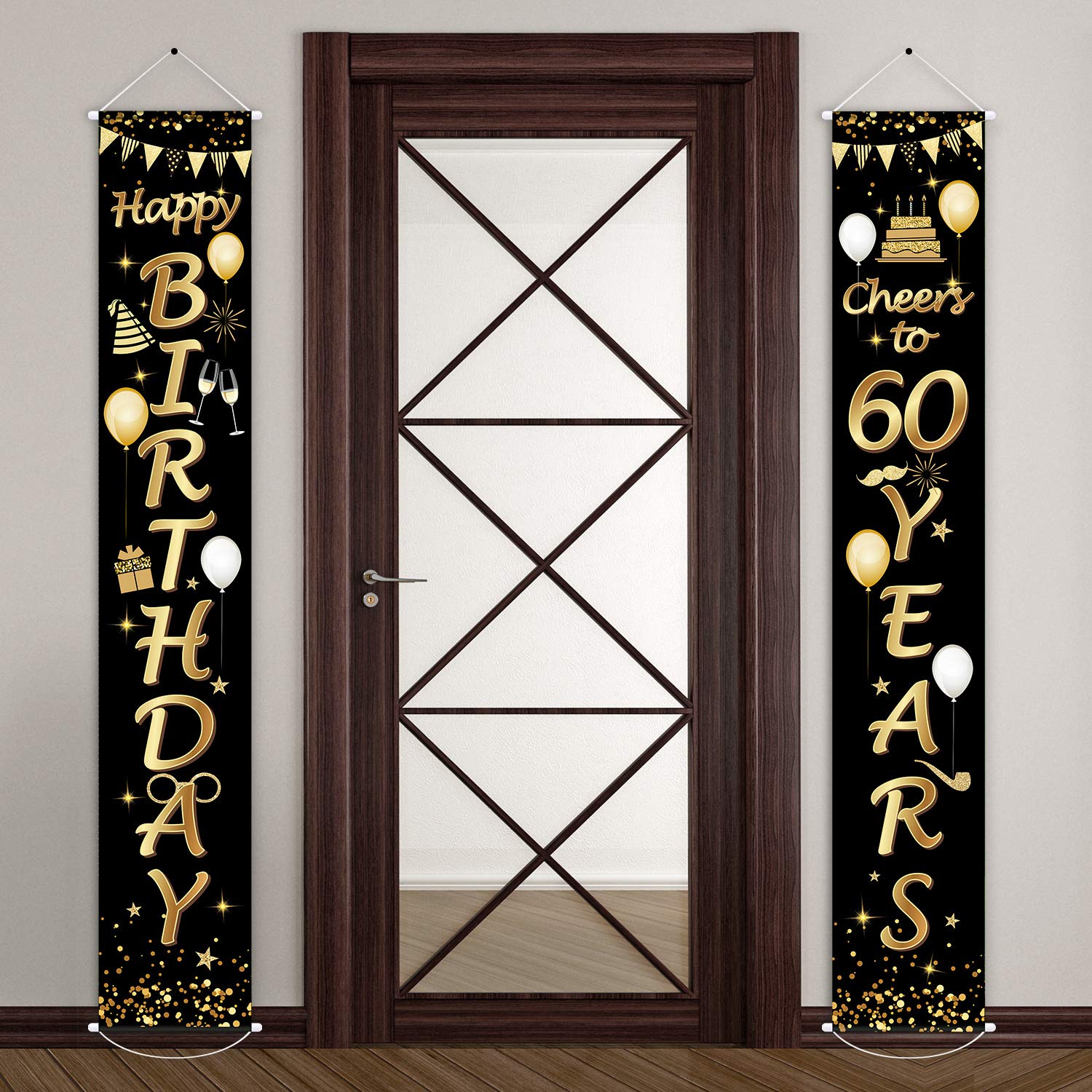 2-Pack 60th Birthday Party Decorations Set - Cheers to 60 Years Banner & Welcome Porch Sign for Milestone Celebration | Perfect for Retirement Parties, Anniversary Decor & Golden Birthday Events