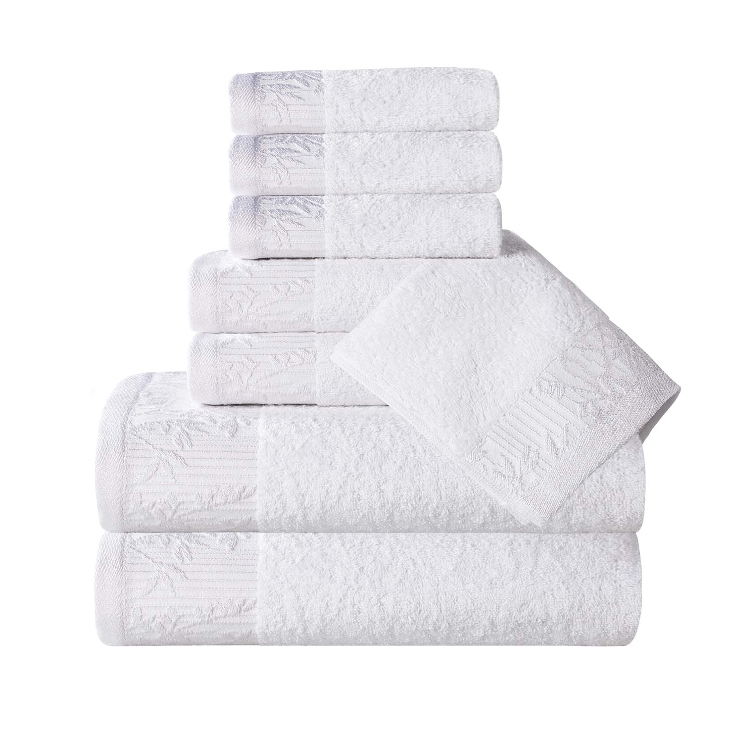 Premium Wisteria Cotton Floral Embroidered Jacquard Border 8-Piece Bath Towel Set - Soft & Absorbent for Spa, Bathroom & Guest Use