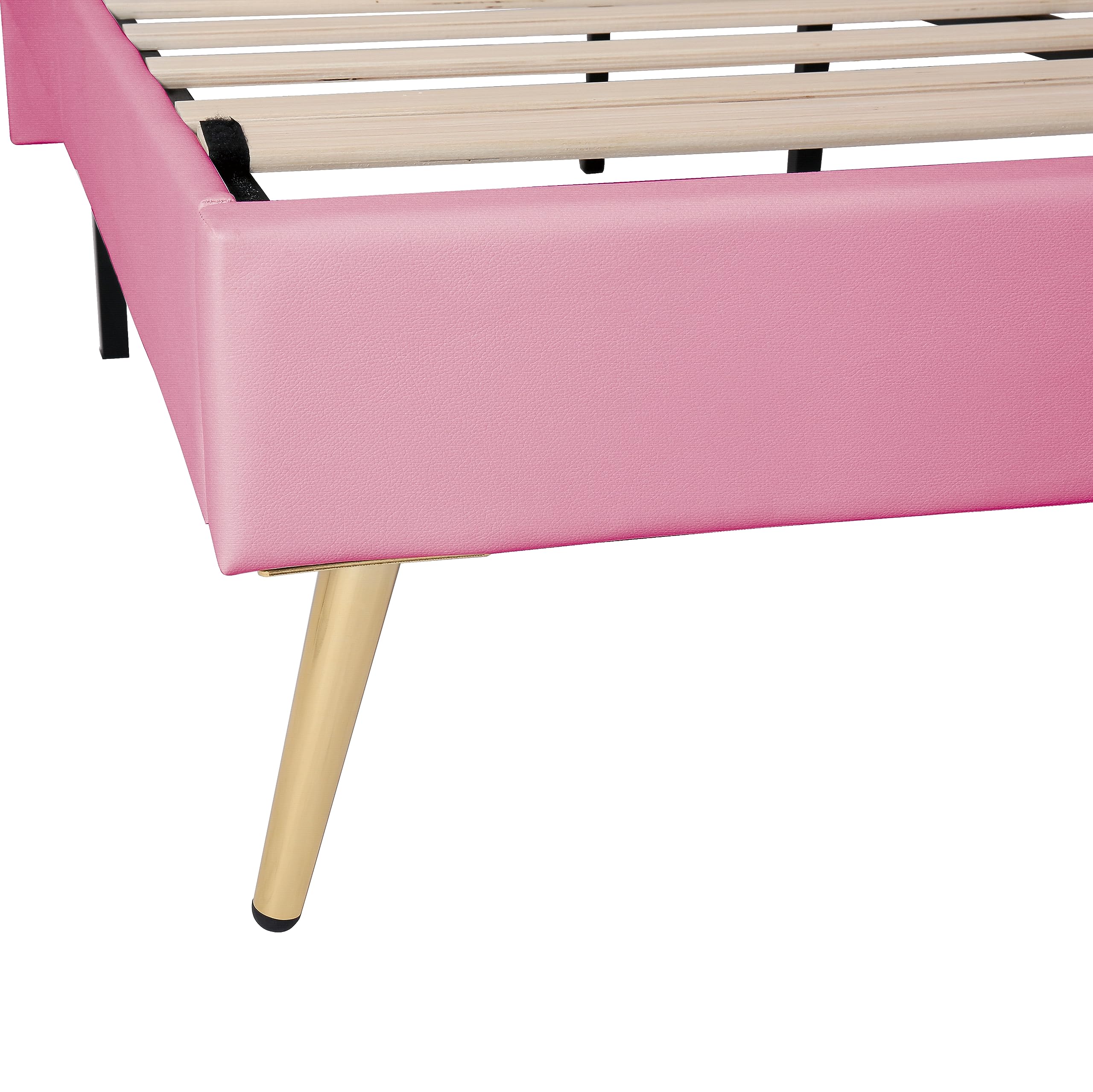 Linique Full Size Upholstered Bed Frame with LED Lights - Modern Princess Bed with Crown Headboard in White & Pink | Perfect for Girls' Bedroom, Teen Room & Luxury Bedroom Decor
