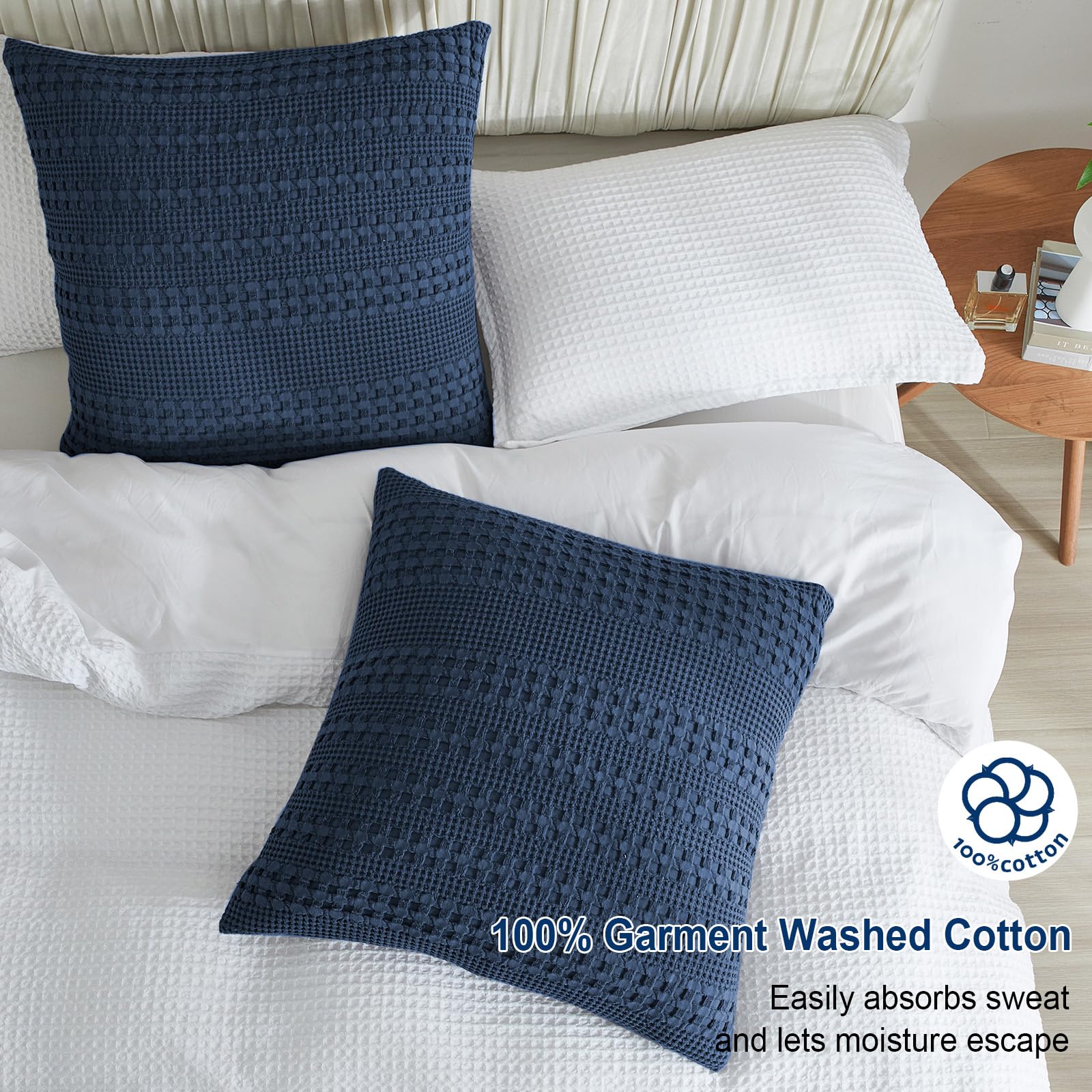 PHF 100% Cotton Waffle Weave Euro Sham Covers, 2 Pack 26