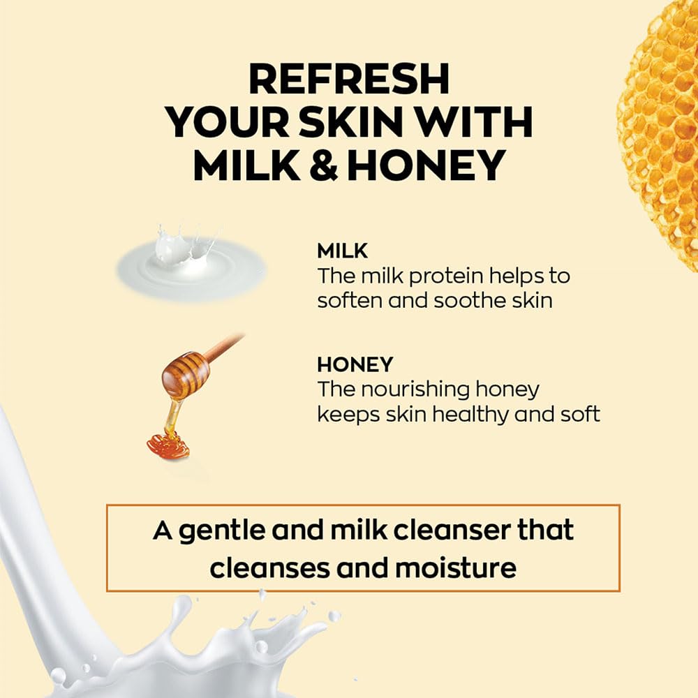 AVON Naturals Honey & Milk Nourishing Cleanser - Deep Hydration for Dry Skin | Rejuvenating Face Wash for Soft, Supple Skin | 100g | Perfect for Daily Skincare Routine & Post-Workout Refreshment
