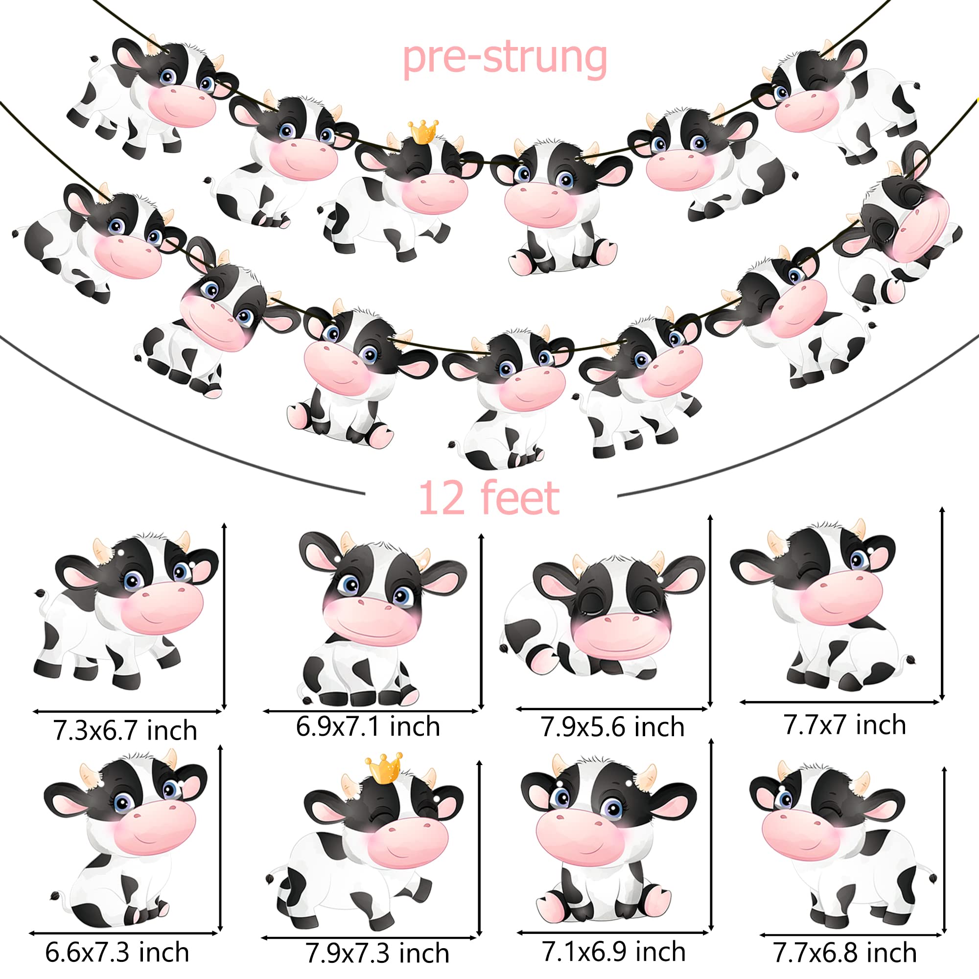 2PCS Cow Print Banner Garland - Farm Animal Birthday Party Decorations for Kids, Cow Themed Party Supplies, Farmhouse Birthday Banner for Baby Shower, Nursery, Classroom, and Cowboy Theme Events