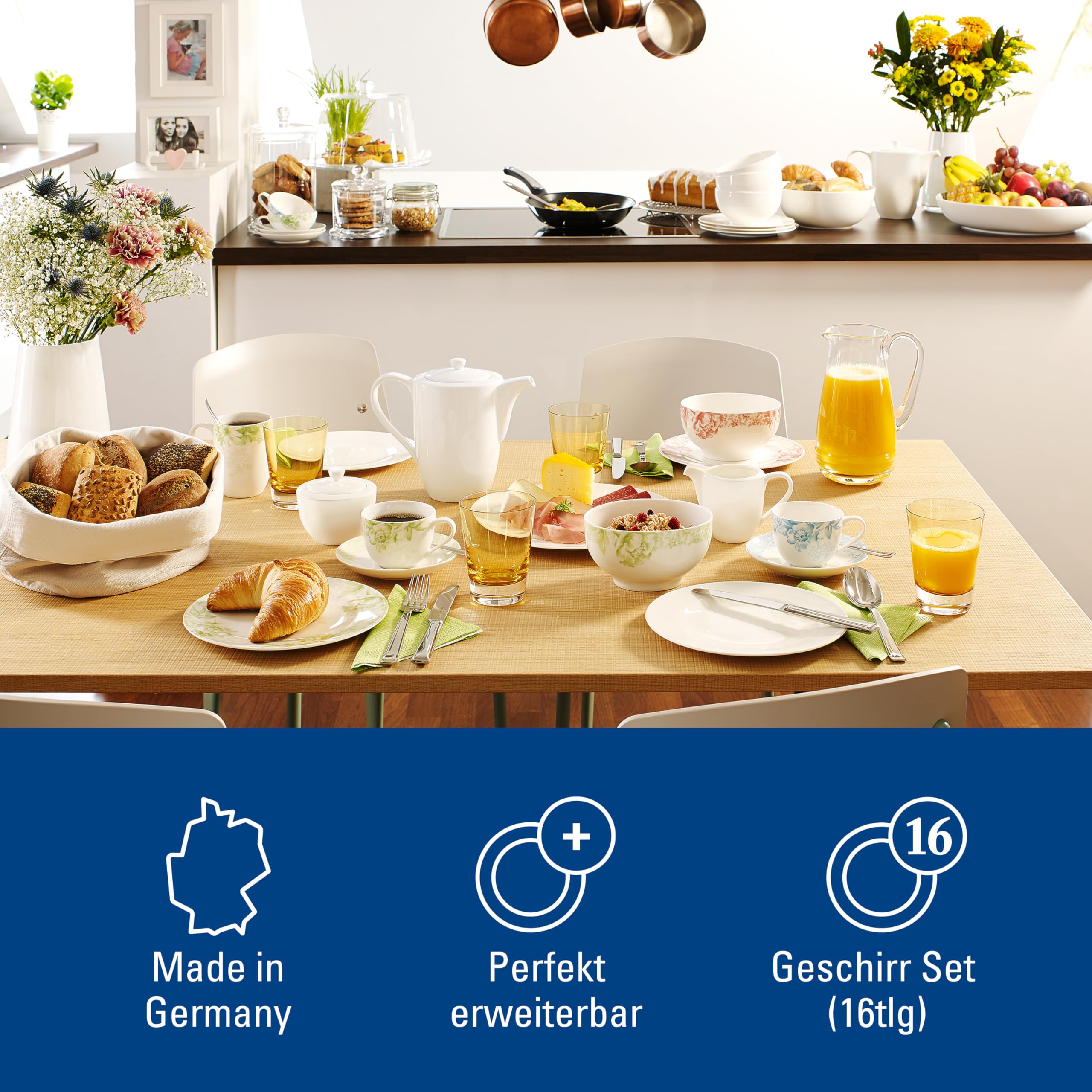 Villeroy & Boch For Me 16-Piece Dinnerware Set for 4 - Premium German Porcelain Plates, Bowls & Mugs - Elegant Tableware for Family Dinners, Dinner Parties & Daily Use