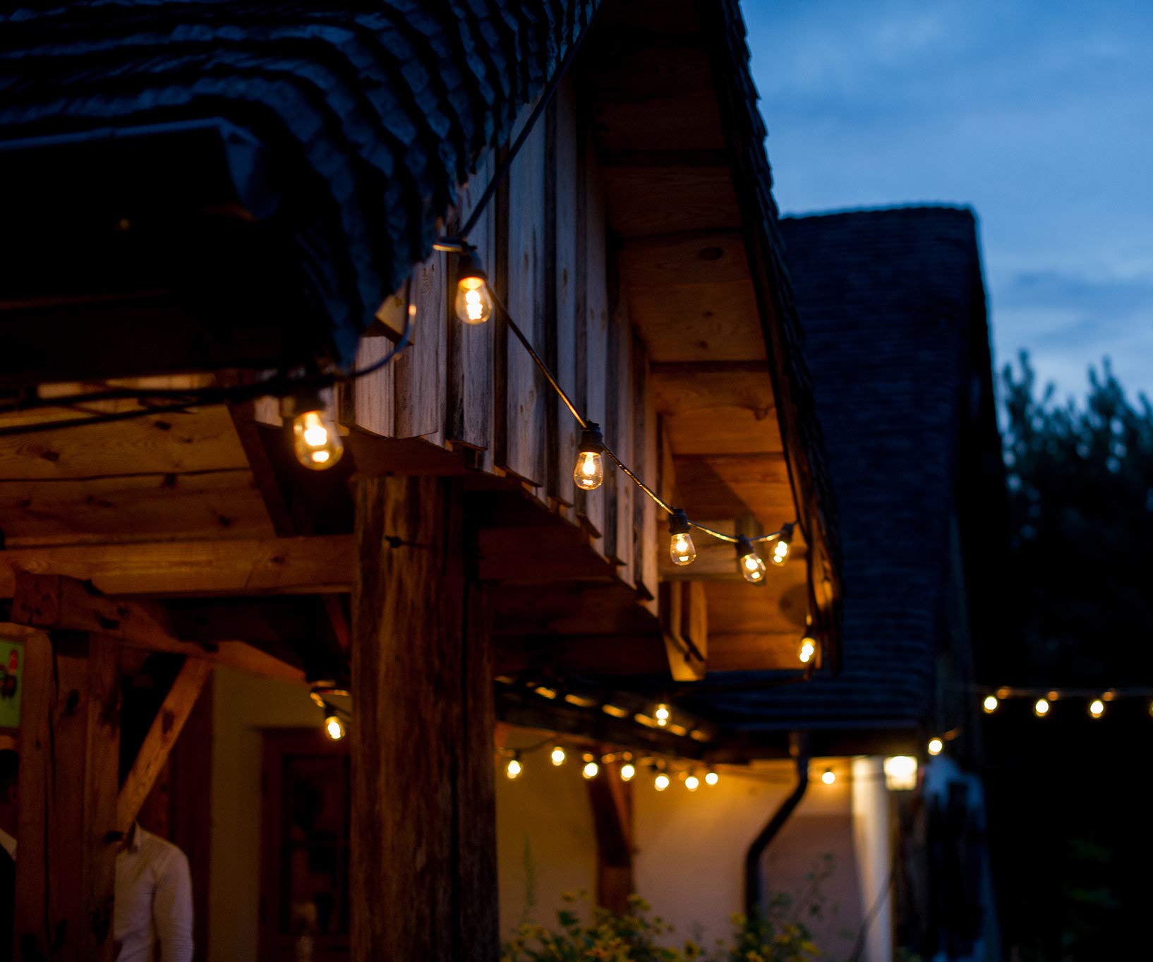 100 Foot Commercial Grade Outdoor String Lights - 50 Sockets with 11 Watt S14 Clear Bulbs - Perfect for Patio, Garden, Backyard, and Restaurant Lighting