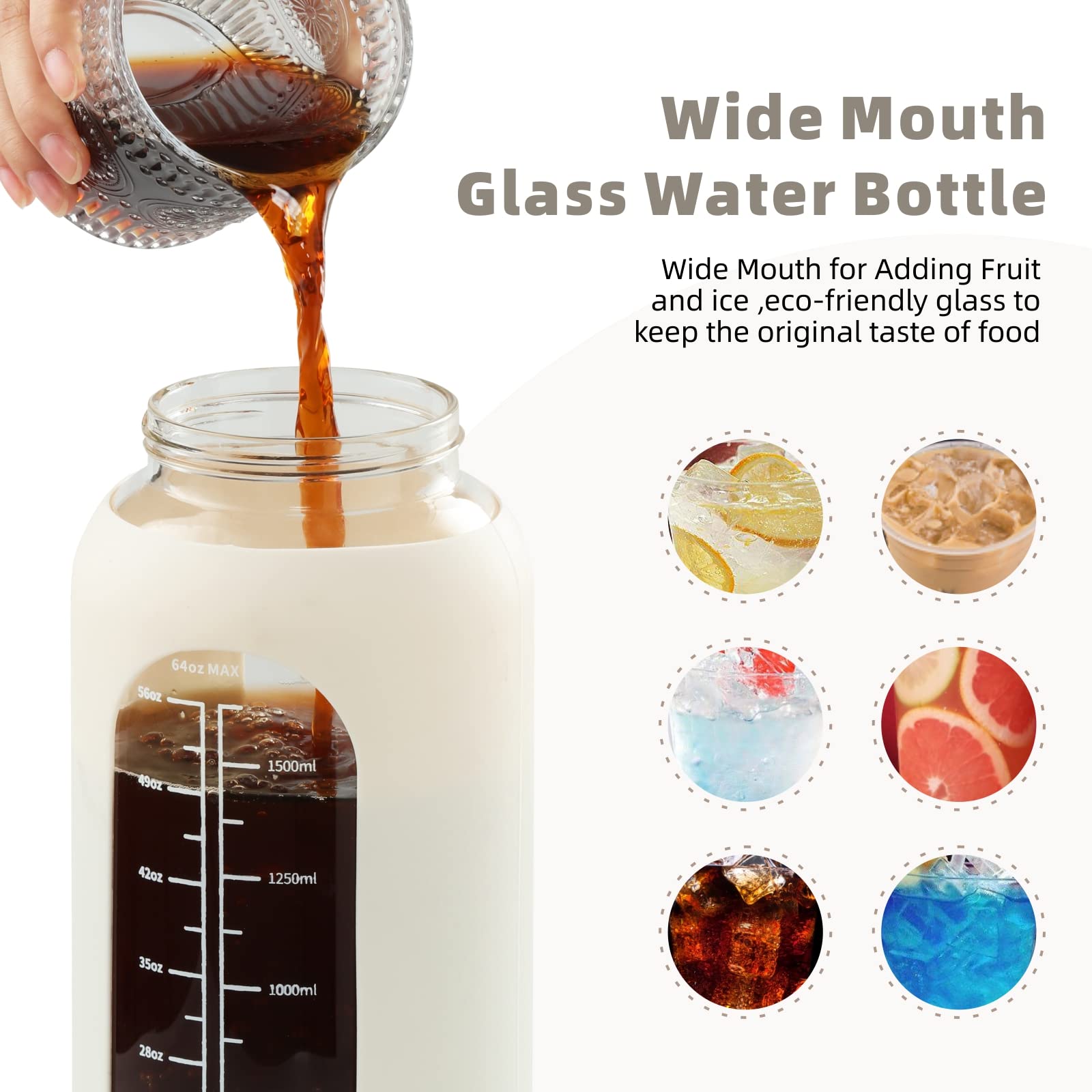 SIEROZUR 2.2L Glass Water Bottle with Straw & Time Marker - Gym & Office Use