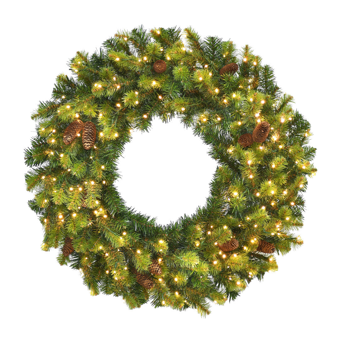 Pre-Lit Winter Village Mixed Pine Wreath - LED Christmas Decor for Door & Wall - Perfect for Holiday Home Decor & Festive Seasonal Display