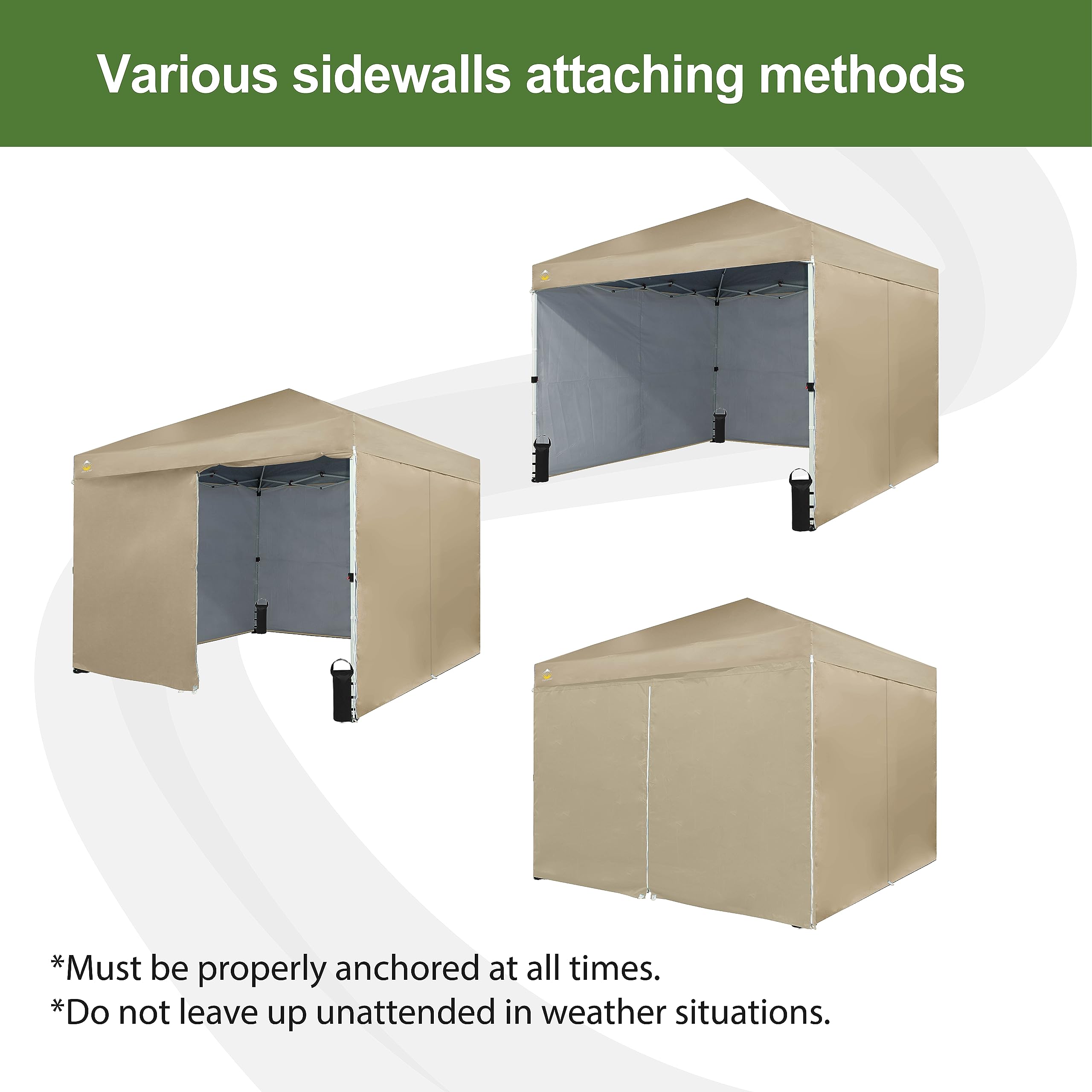 10x10 Instant Pop Up Canopy Tent with Sidewalls - Beige for Outdoor Events & Markets