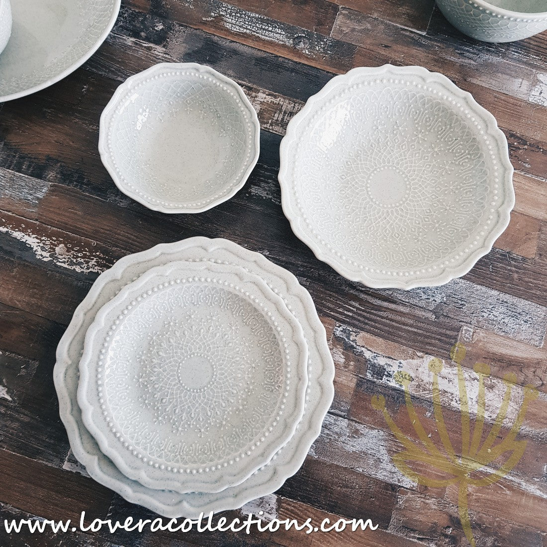 French Lace Dinnerware Set - Elegant Porcelain Plates & Bowls for Formal Dining, Wedding Reception & Holiday Table Setting (50% Off Limited Time Sale)