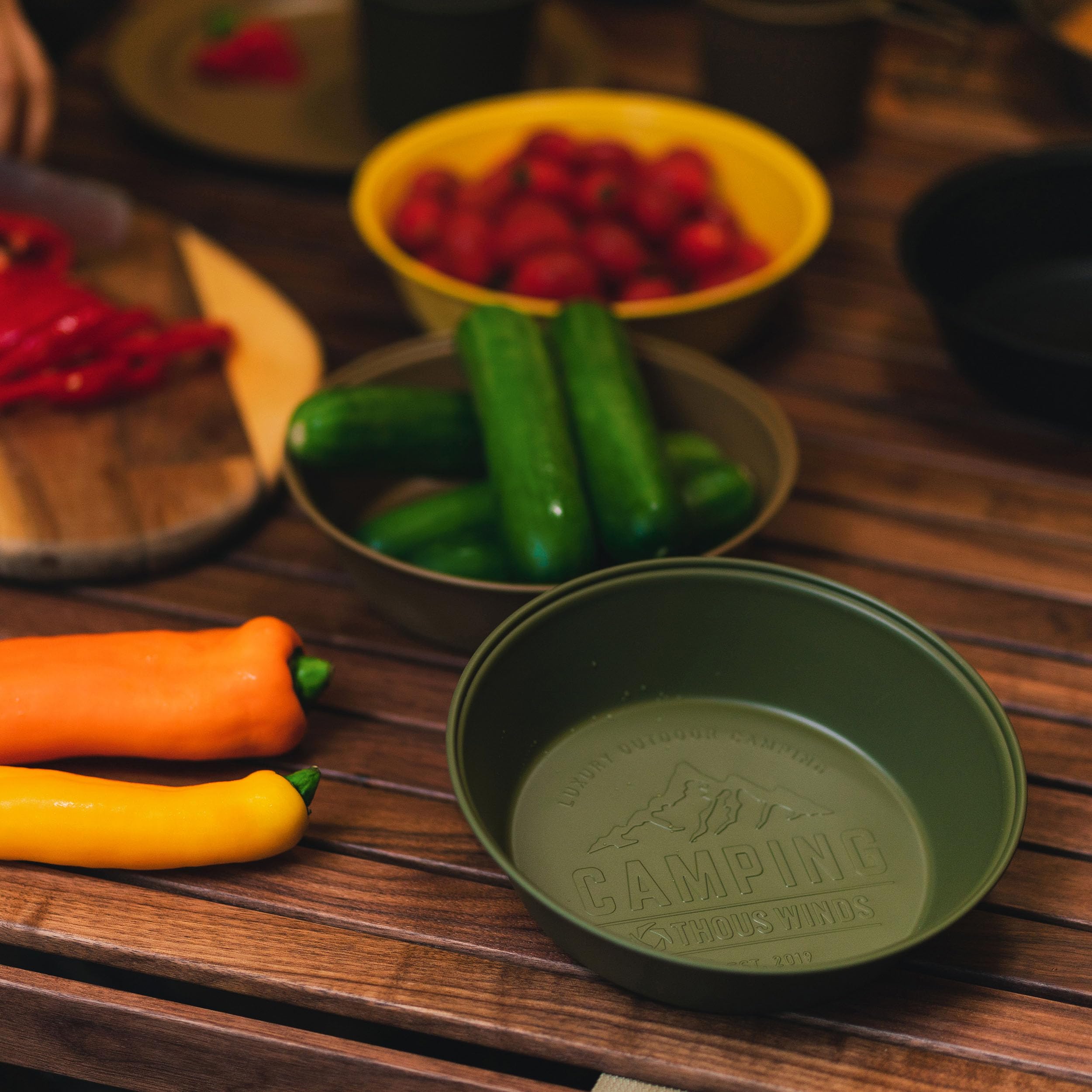 2-Piece Stainless Steel Camping Plates Set - Deep Round Insulated Dinnerware for Outdoor Cooking & Picnics - Durable Olive Green Camping Cookware for Hiking, Backpacking & RV Trips
