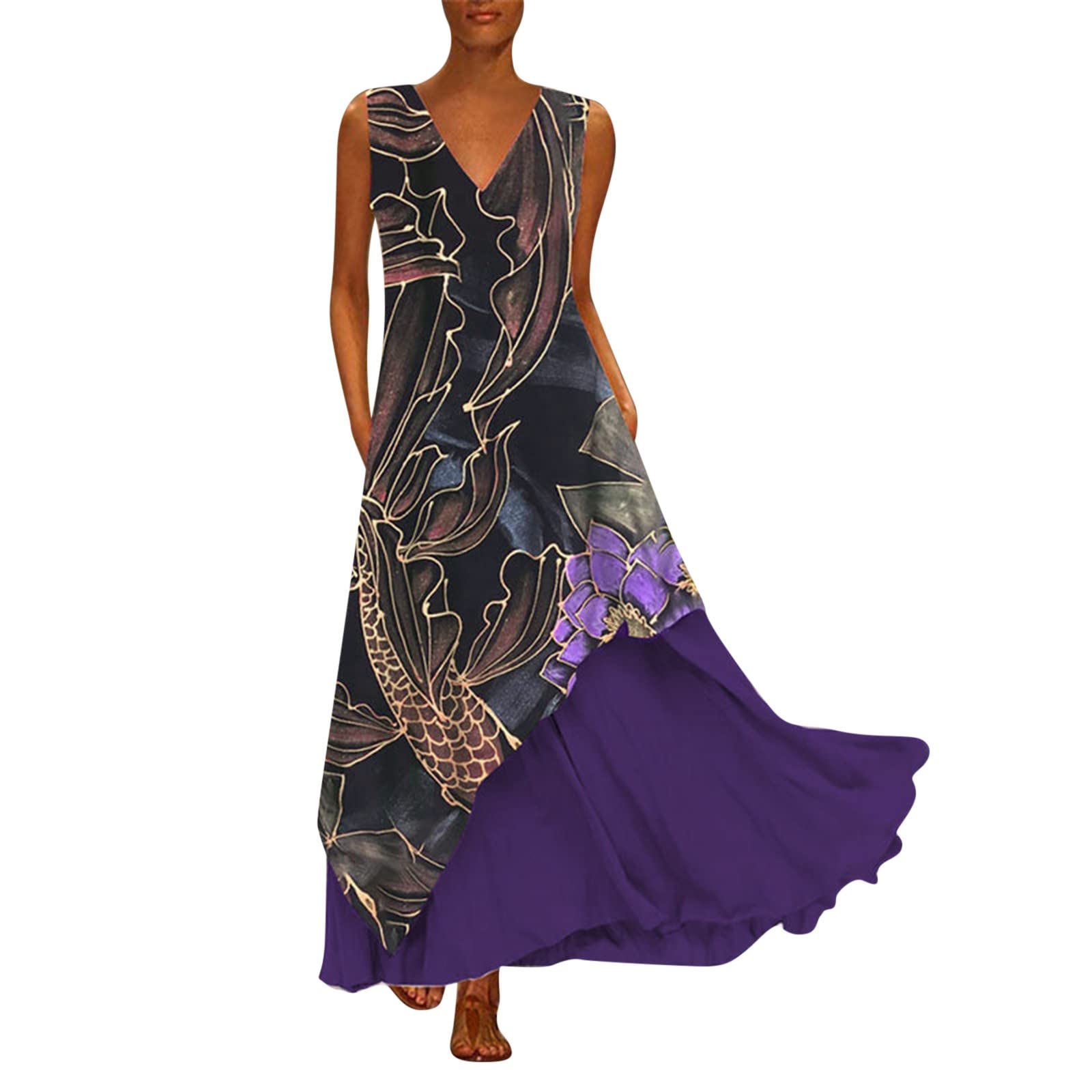 Floral Maxi Dress for Women - Sleeveless High Waist T-Shirt Dress, Party & Casual Summer Dress with Flowy Skirt | Perfect for Beach Vacations, Date Nights & Outdoor Events