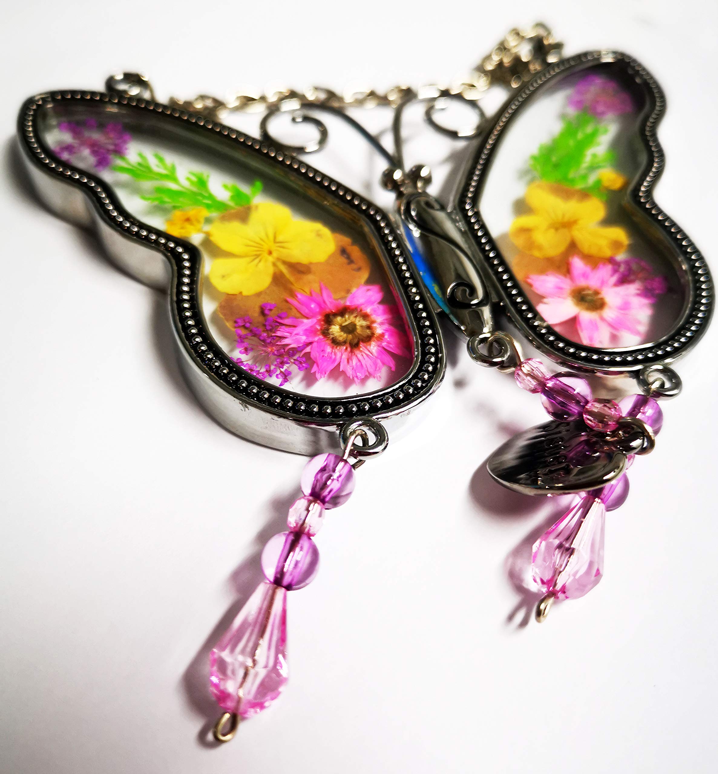 KOLIN Sister Butterfly Suncatcher with Pressed Flower Wings - Handmade Glass Window Decor for Sisters, Best Friends & Loved Ones | Perfect for Home, Bedroom, Nursery & Gift Giving