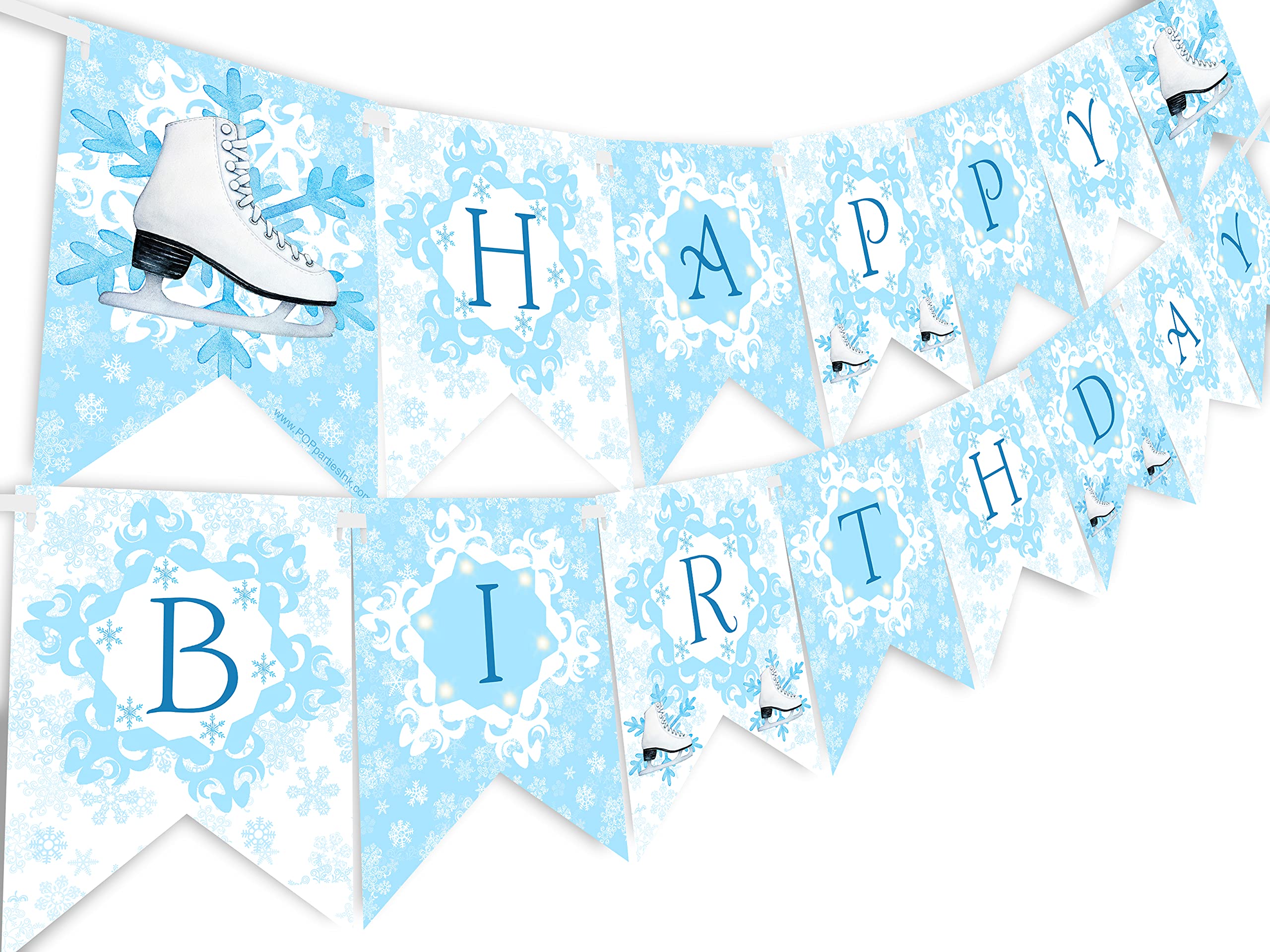 Ice Skating Happy Birthday Banner - Premium Ice Skating Party Supplies & Decorations for Snow Princess Themed Birthday Celebrations - Perfect for Indoor & Outdoor Winter Parties