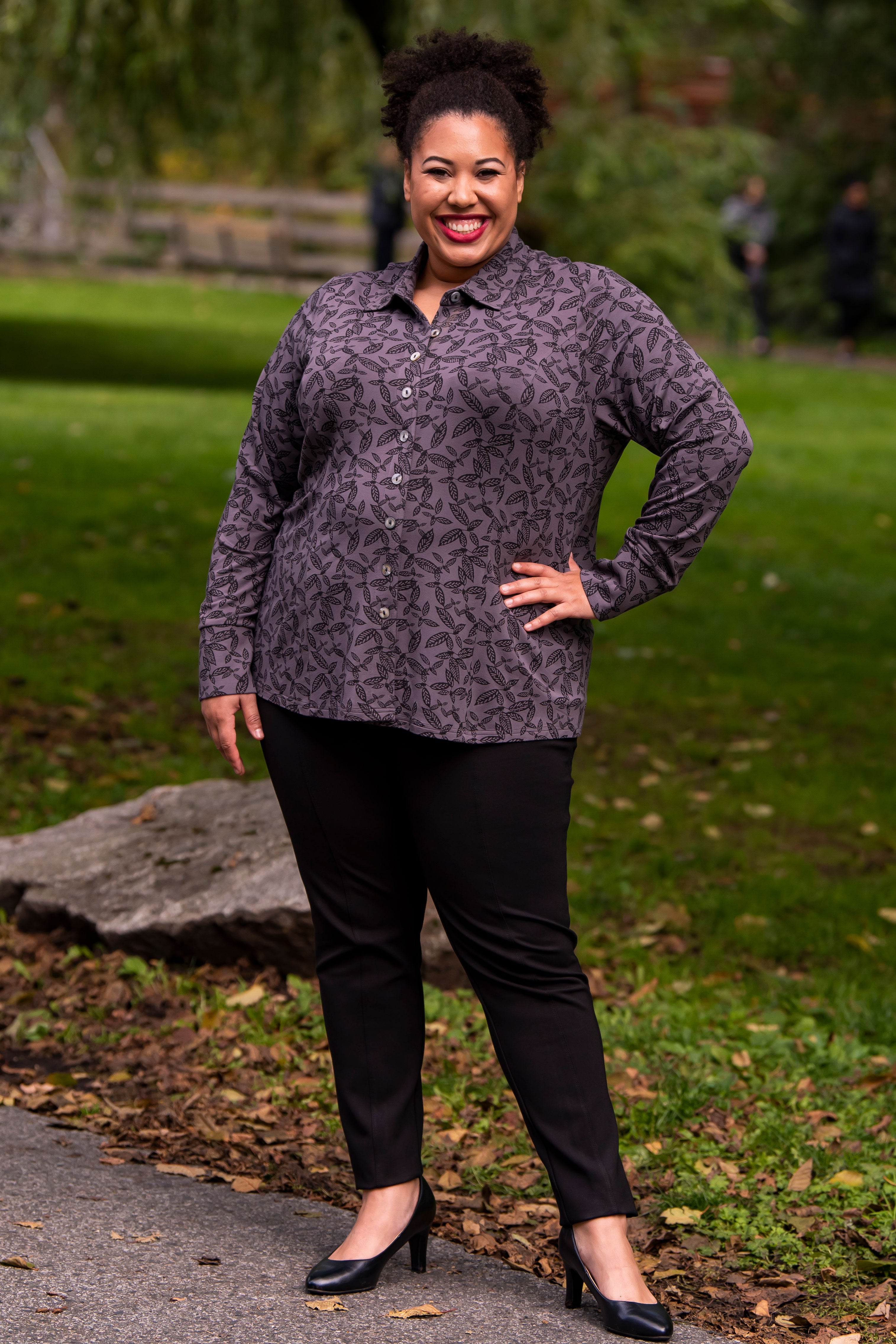 Harley Long Sleeve Top for Women - Soft Bamboo Fabric with Tahsis Leaf Print - Comfortable Casual Shirt for Fall & Winter - Perfect for Work, Travel and Outdoor Activities