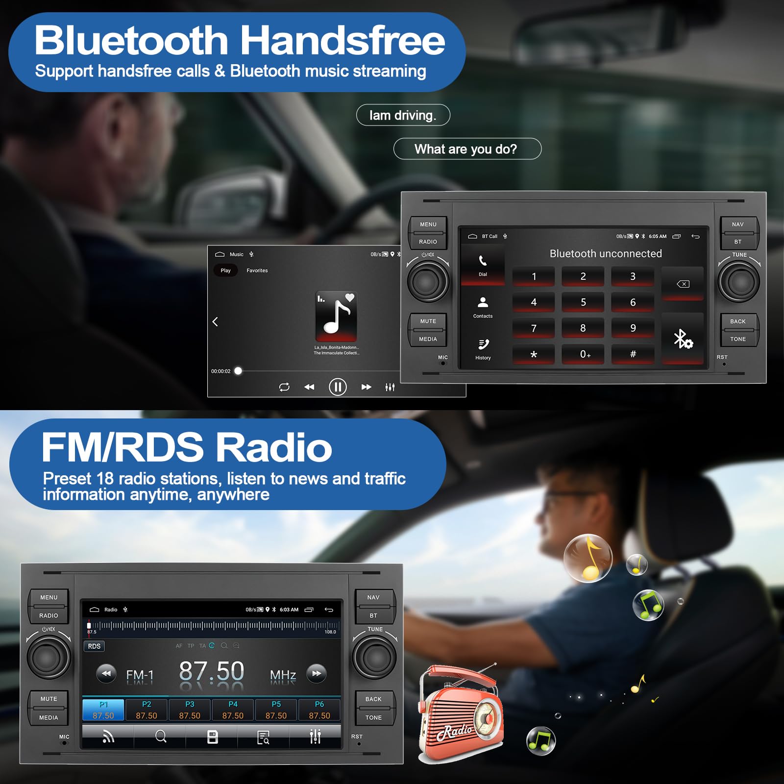 2G+64G Android 13 Car Stereo for Ford Fiesta/Focus/Kuga/Transit Connect/Mondeo/Smax - 7