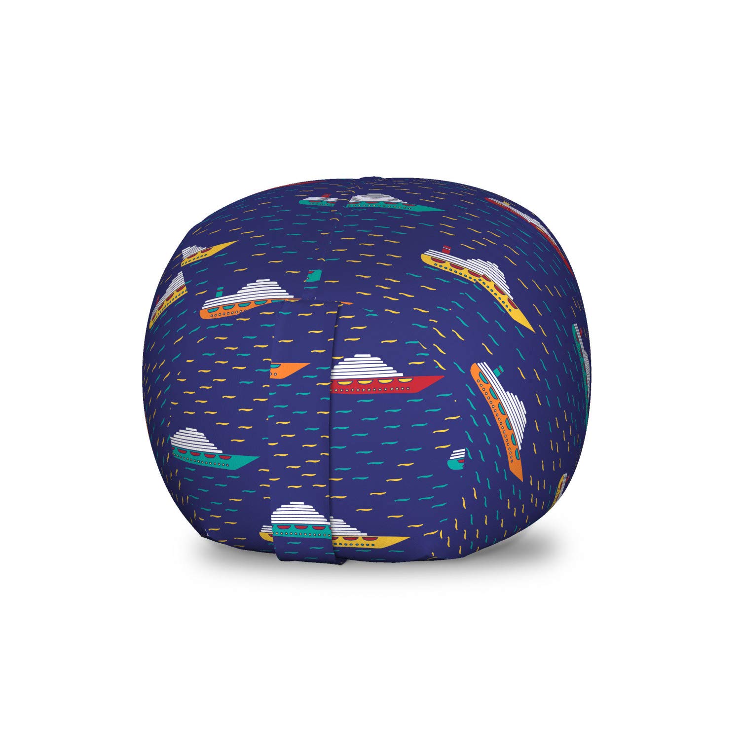 Ambesonne Boat Toy Storage Chair - Cartoon Maritime Cruise Ship Design, Washable Stuffed Animal Organizer Bag for Kids Room, Small Size Indigo Multicolor - Perfect for Nursery, Playroom & Kids Bedroom Organization