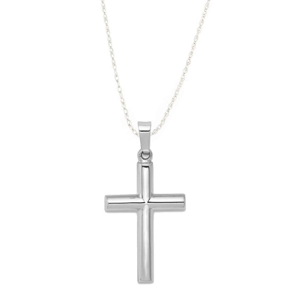 14K Yellow Gold, White Gold & Rose Gold Polished Tube Cross Pendant Necklace - Religious Jewelry Gift for Women & Men - Perfect for Baptism, Confirmation & Everyday Faith Wear