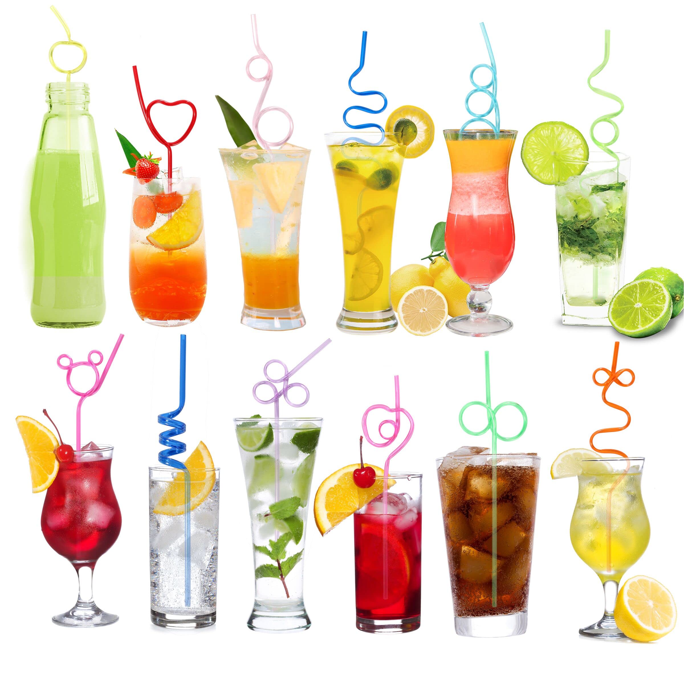 36 Pcs Colorful Reusable Crazy Straws for Kids - Fun Silly Drinking Straws for Birthday Parties, Summer Drinks & Smoothies - BPA-Free Plastic Straws for Juice, Milkshakes & Cocktails