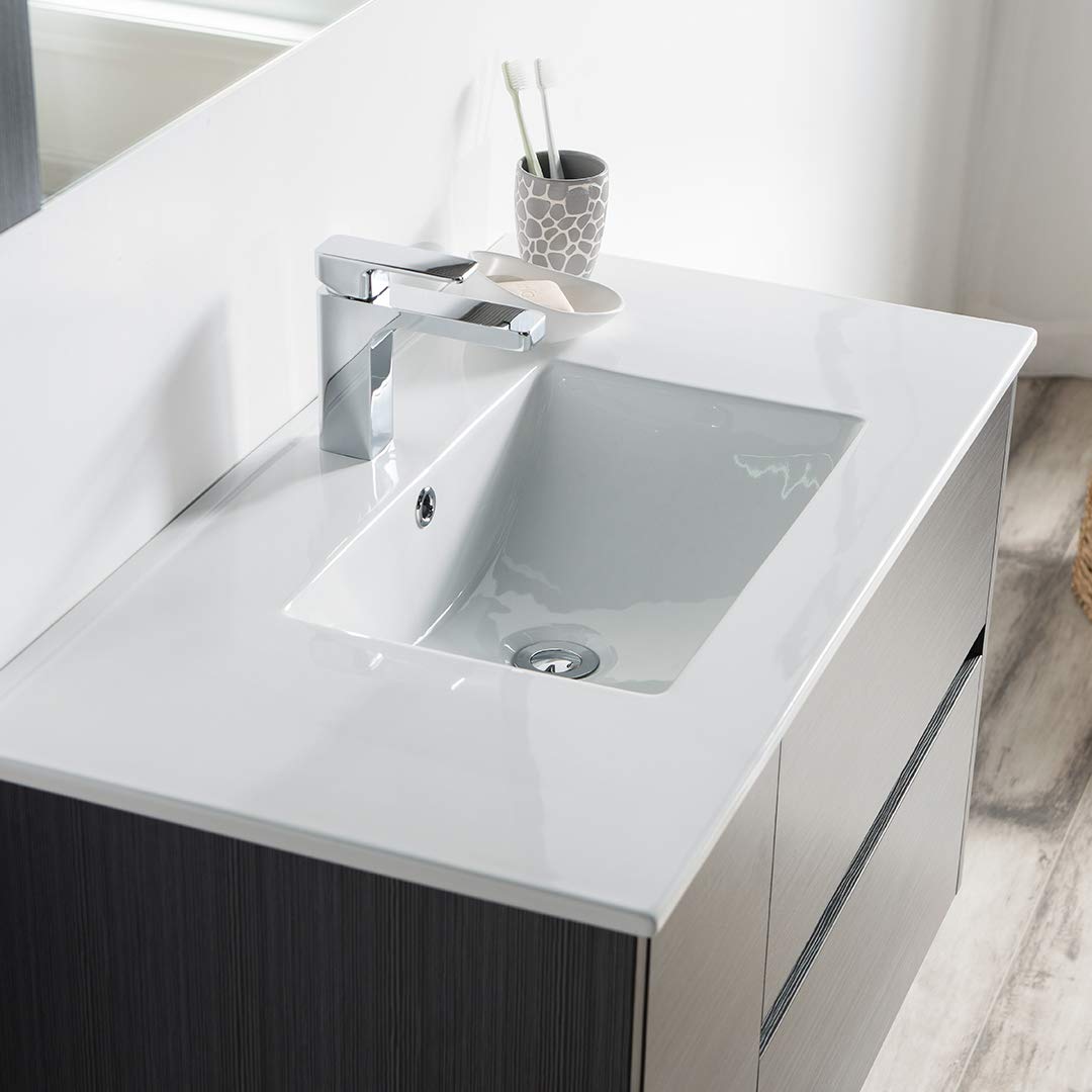 36 Inch Floating Bathroom Vanity with Sink - Wall Mounted All Wood Vanity Cabinet in Silver Grey (016 36 16 C) - Perfect for Small Bathrooms, Powder Rooms & Modern Home Decor