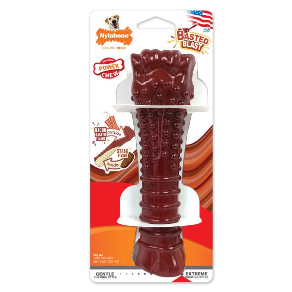 Nylabone Power Chew Basted Blast Dual Flavored Dog Chew Toys - Durable Puppy Chewing Toy for Aggressive Chewers, Long-Lasting Dental Treat for Medium & Large Dogs - Perfect for Teething, Boredom Relief & Dental Health