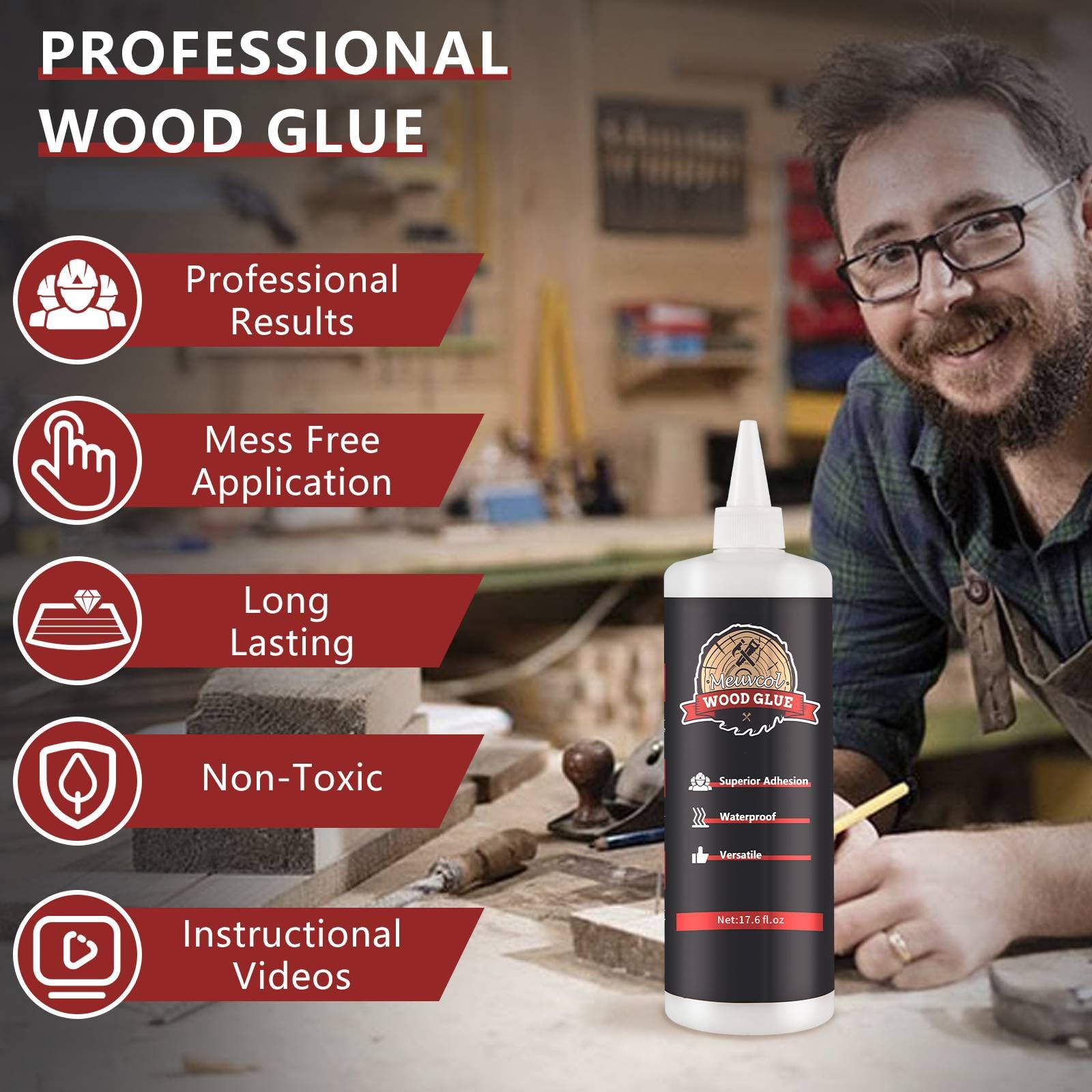 Premium Wood Glue - Heavy Duty Waterproof Adhesive for Woodworking, Furniture Repair, Cabinets & Baseboards | Fast-Drying Clear Bond for Interior & Exterior Use | Ideal for DIY Crafts, Door Fixing & Home Projects (500g)