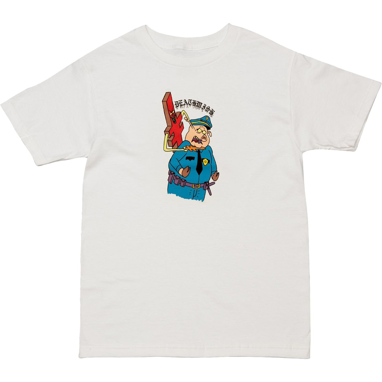 Deathwish Security Swine Graphic T-Shirt - Small Size in White | Edgy Streetwear for Motorcycle Riders & Punk Fans