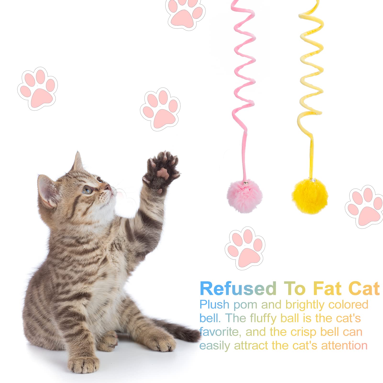 Fanshiontide 2 Pack Hanging Cat Toys with Bells - Interactive Plush Door Teaser Toys for Indoor Cats & Adult Cats - Pink & Yellow - Perfect for Hunting Exercise & Playtime Fun