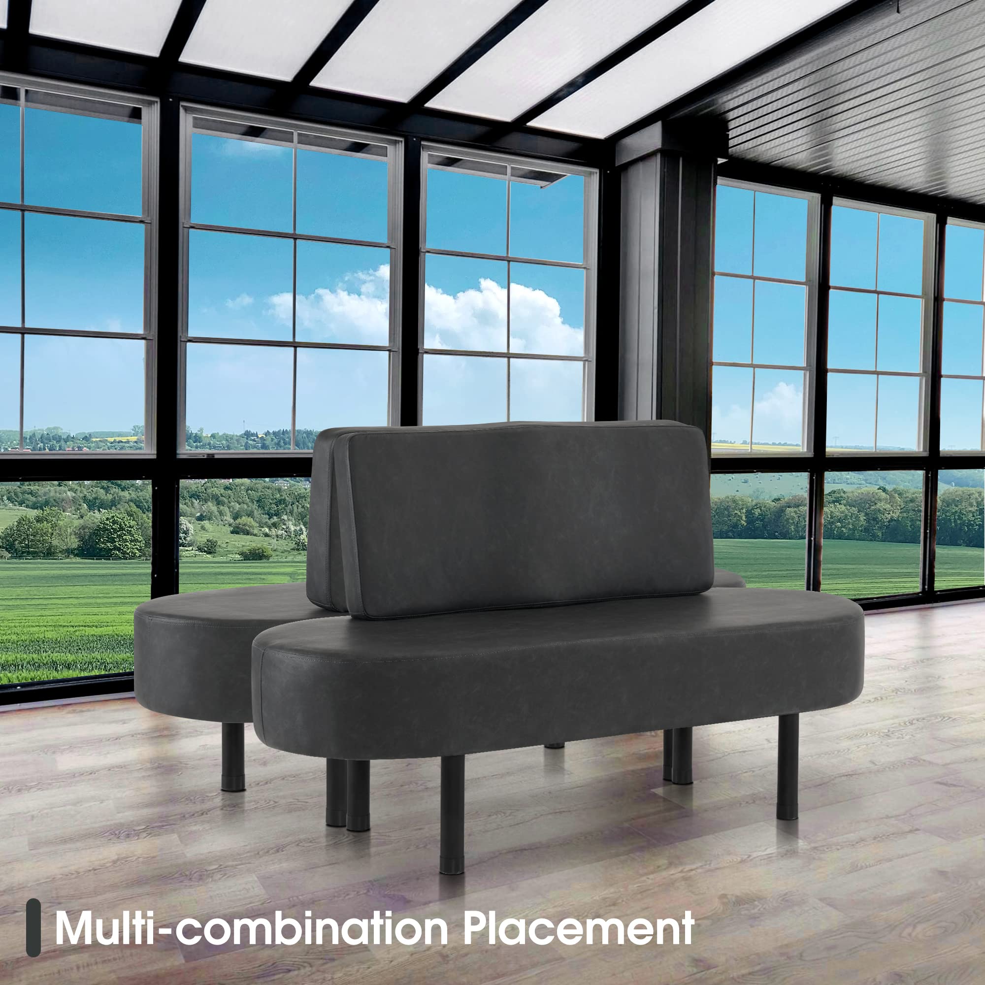 Premium Leather Upholstered Waiting Room Chairs - BarberPub Reception Settee Bench with Backrest, Dark Grey Salon & Office Furniture W702 | Perfect for Barber Shops, Hair Salons, Clinics & Restaurant Waiting Areas