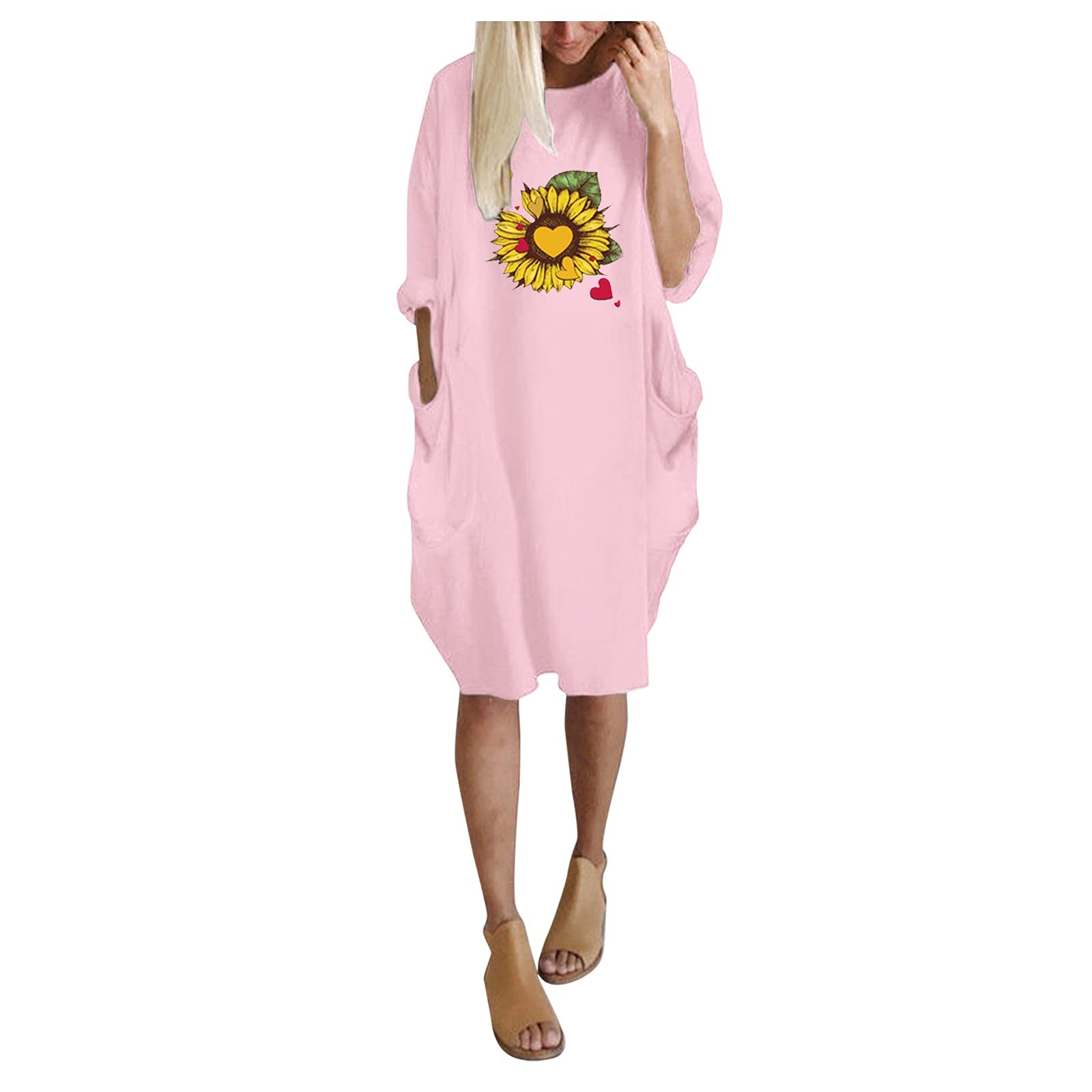 Elegant Women's Oversized Long Sleeve Mini Dress with Pockets - Fashion Pullover Printed Sun Dress for Casual Outings, Date Nights & Summer Vacations