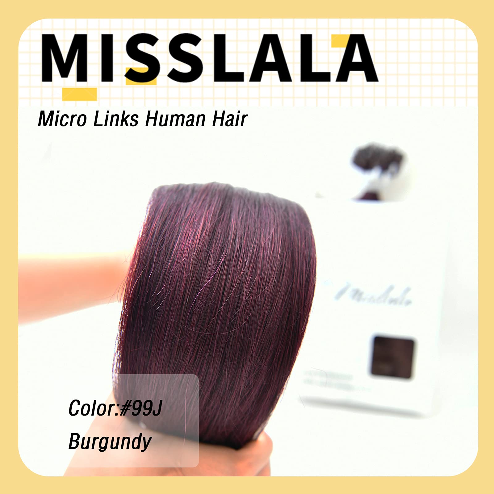 20 Inch Microbead Hair Extensions - 100% Real Human Hair, Red Wine Fusion Color, Straight, 50G (50 Strands) for Length & Volume - Perfect for Parties, Weddings & Daily Styling