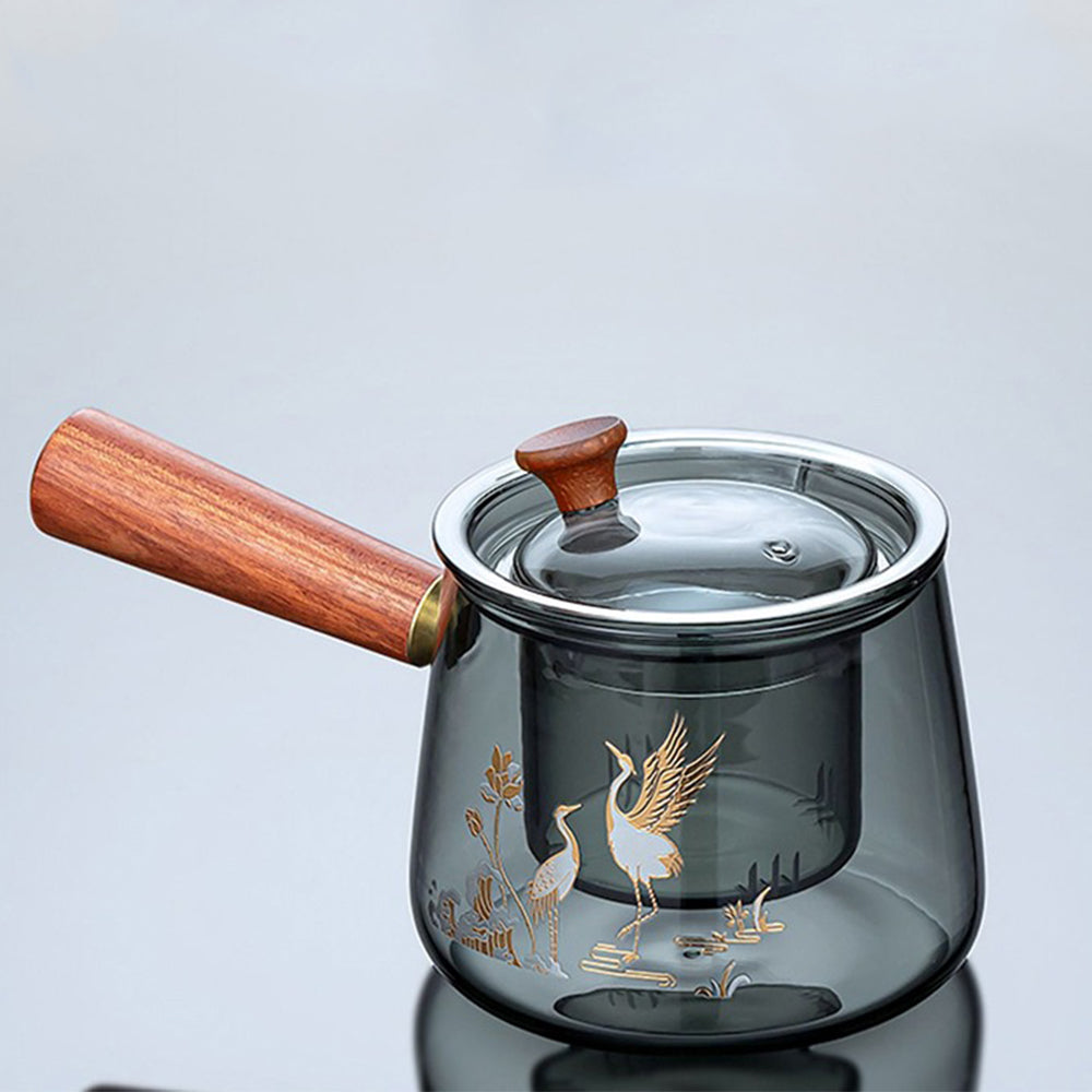 Premium Ink Glass Tea Set with Golden Crane Design - Elegant Ceramic Teapot & Cups for Home, Office, or Gift - Perfect for Chinese Tea Ceremonies, Afternoon Tea, and Relaxation