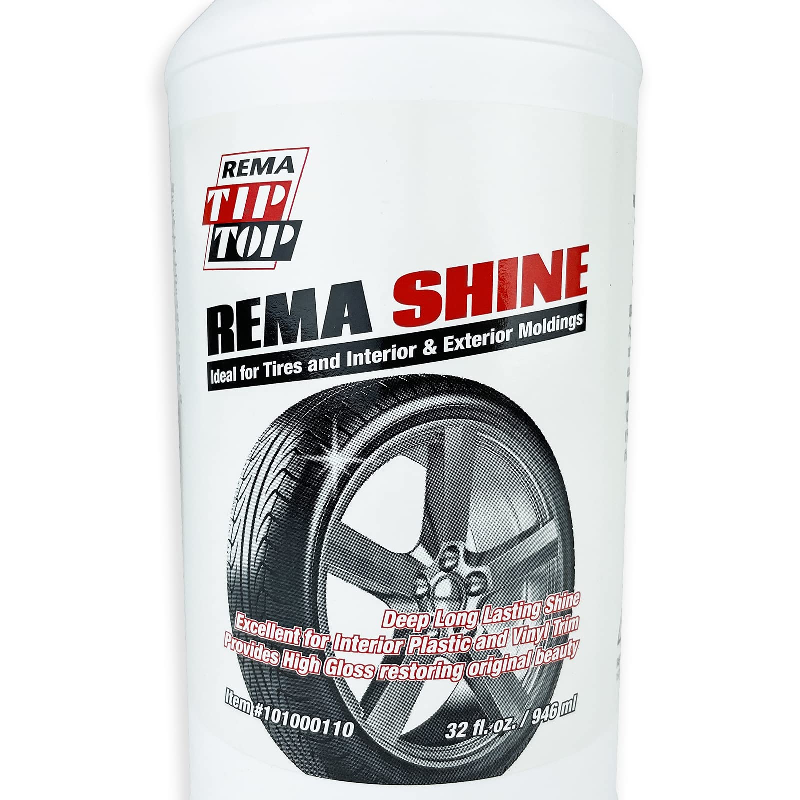 4 Pack Rema Shine 32oz Tire Shine Spray - Water-Based Silicone Tire Dressing for Cars, Trucks & Motorcycles - UV Protection & Long-Lasting Shine - Perfect for Car Detailing, Auto Shows & Daily Maintenance