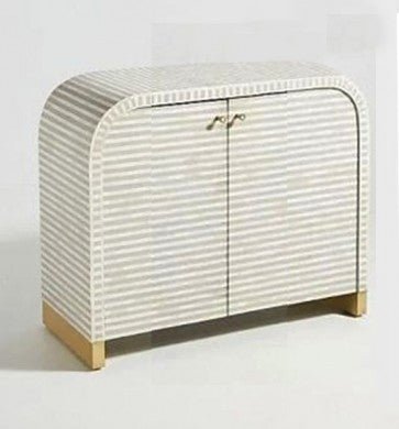 Handmade White Bone Inlay Cabinet - Vintage Boho Furniture for Living Room, Bedroom & Home Decor