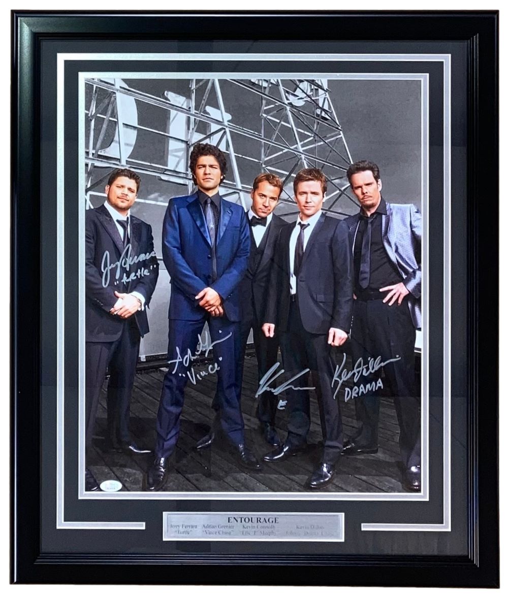 Authentic Entourage Cast Signed Framed 16x20 Photo - Adrian Grenier & Co-Stars with JSA COA | Limited Edition TV Memorabilia for Fans & Collectors | Perfect for Home Theater Decor or Gift for HBO Series Lovers