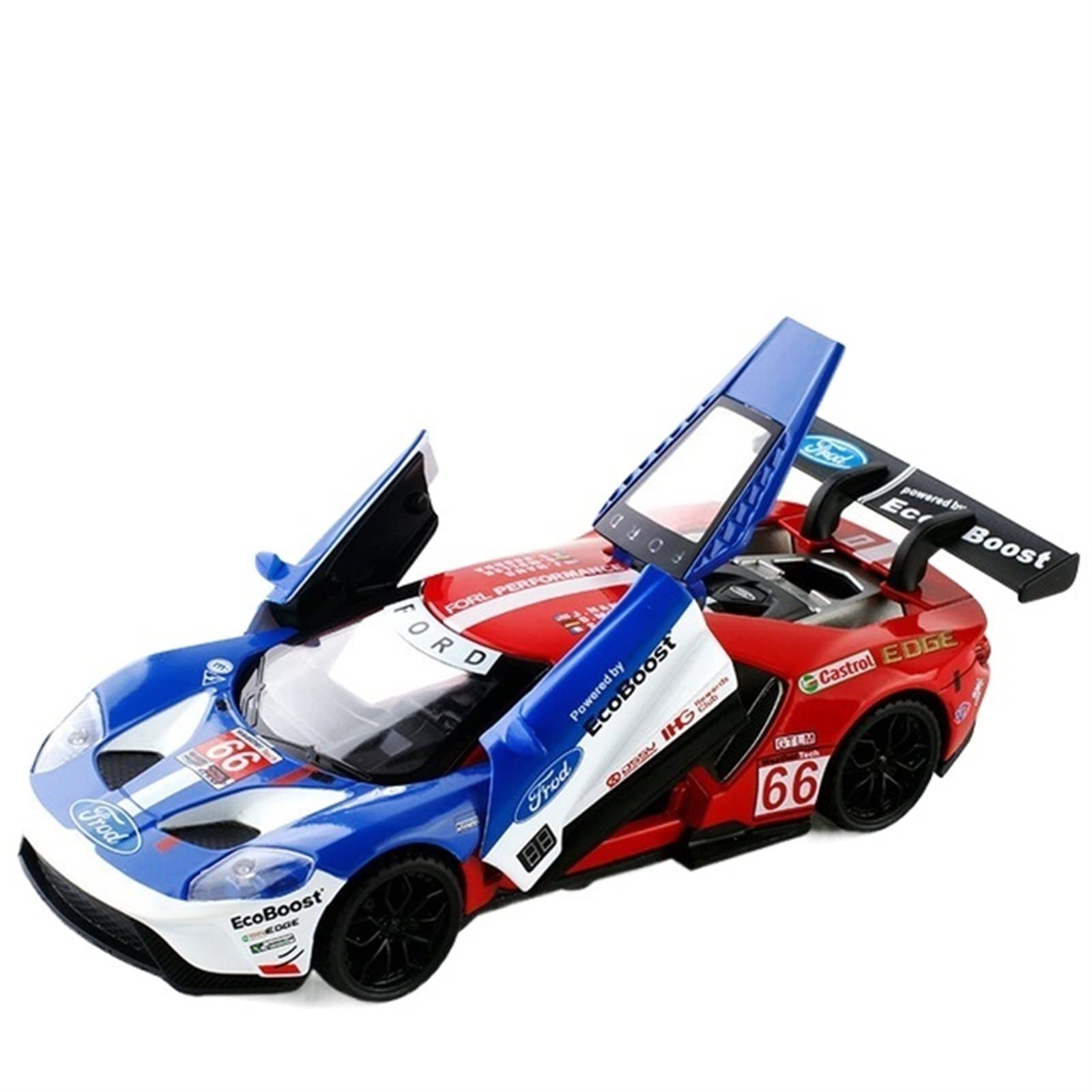 1:32 Scale Ford GT V8 Race Car Alloy Diecast Model Toy with Light & Sound - Blue & Red - Collectible Car Model for Kids & Adults - Perfect for Playtime, Display & Gift Giving