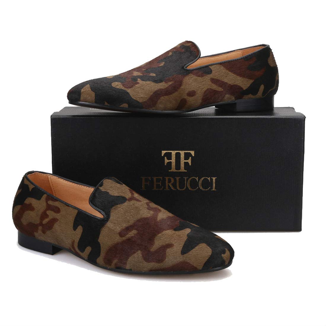 FERUCCI Men's Dark Brown Horse Hair Camouflage Loafers - Comfortable Casual Slip-On Shoes for Indoor & Outdoor Wear