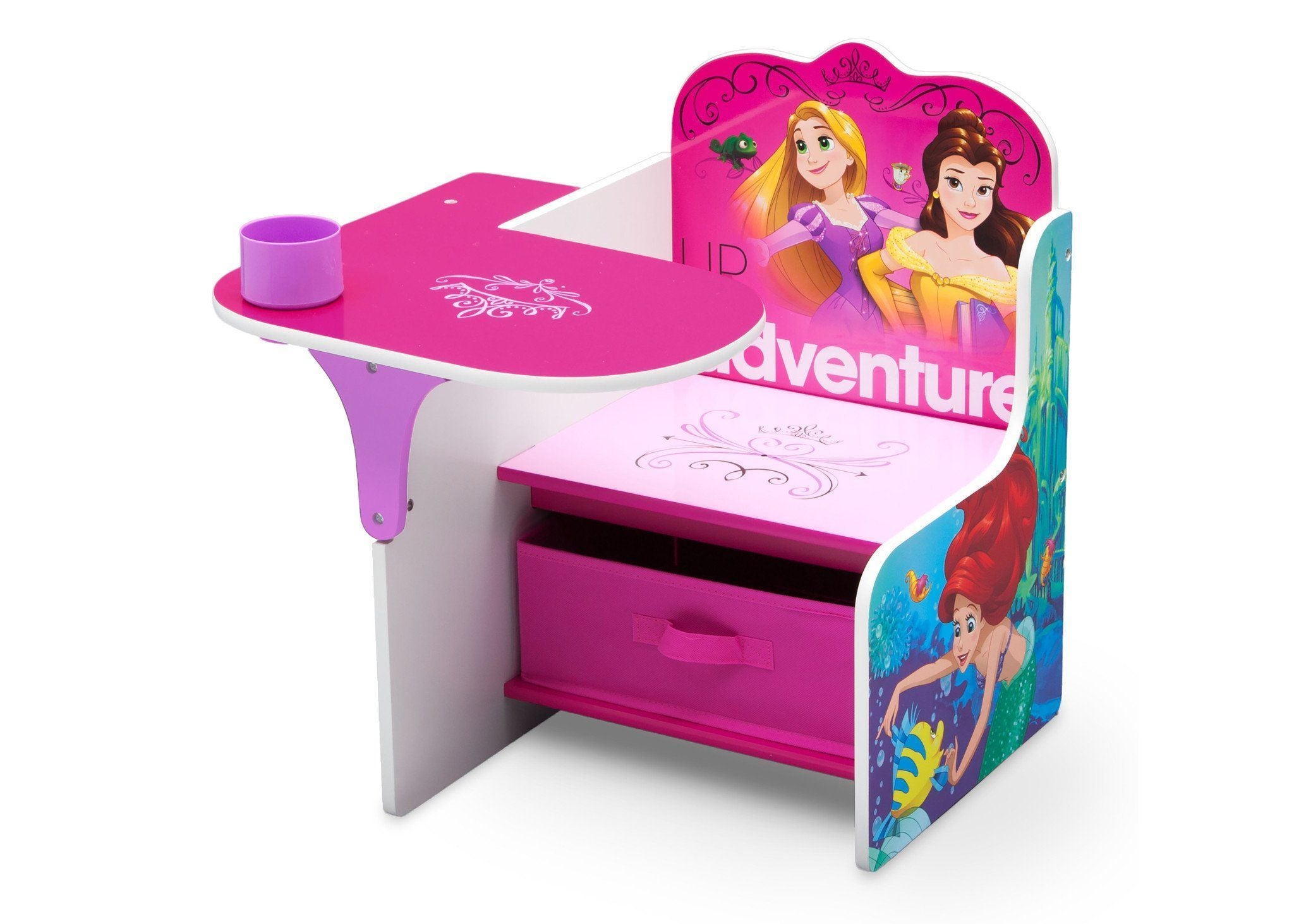 Princess Chair Desk with Storage Bin - Kids Study Table & Organizer for Girls Bedroom, Homework & Craft Activities