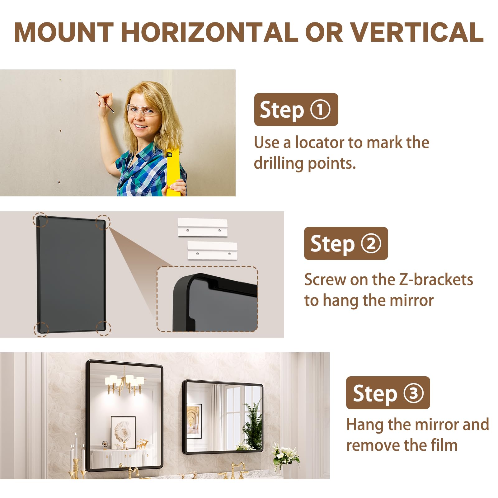 22X30 Inch Black Metal Frame Wall Mounted Bathroom Mirror - Rounded Rectangle Vanity Mirror with Tempered Glass for Bathroom, Bedroom & Living Room - Perfect for Modern Home Decor and Daily Grooming