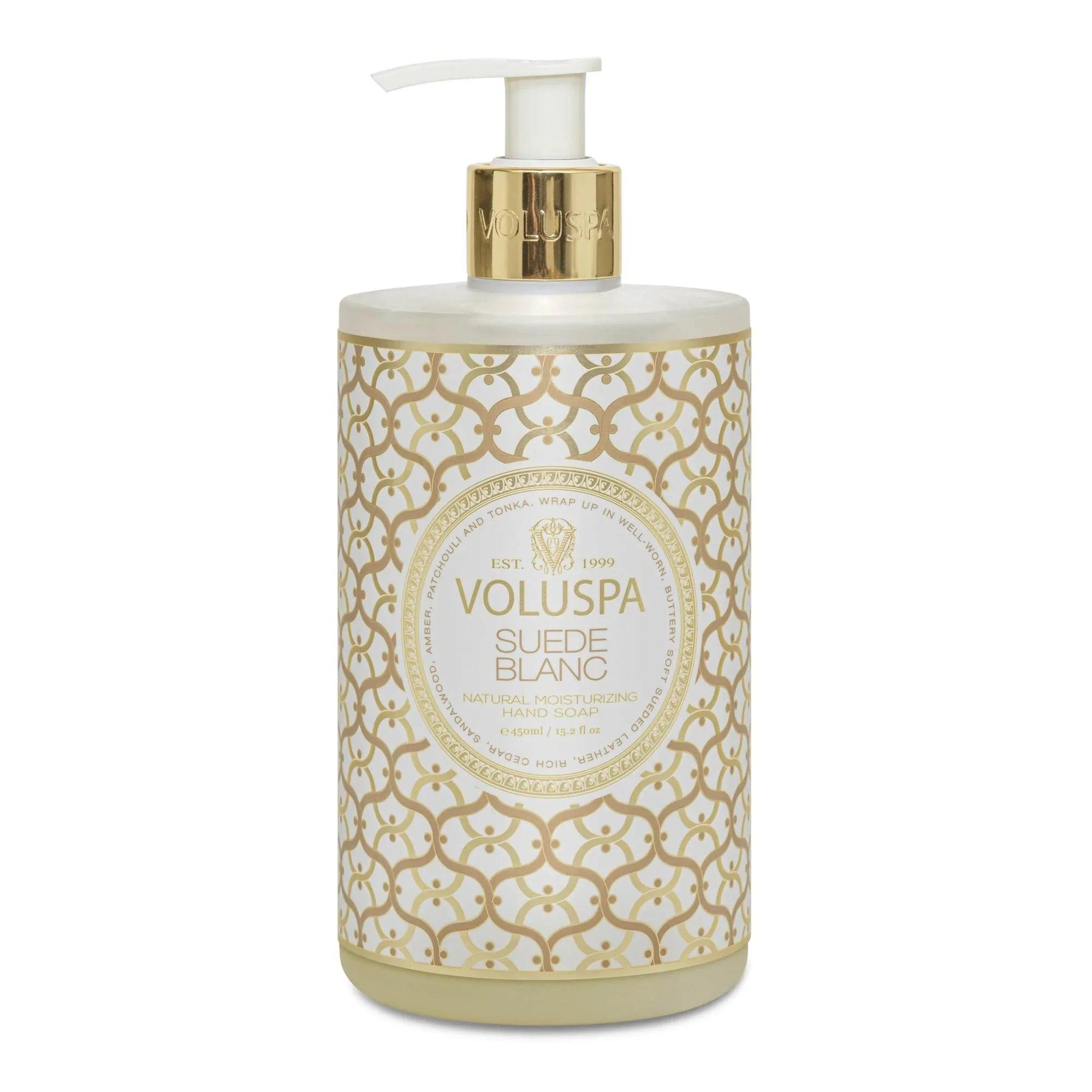 Luxury Suede Blanc Hand Soap - Moisturizing & Antibacterial - Perfect for Bathroom, Kitchen & Guest Washrooms