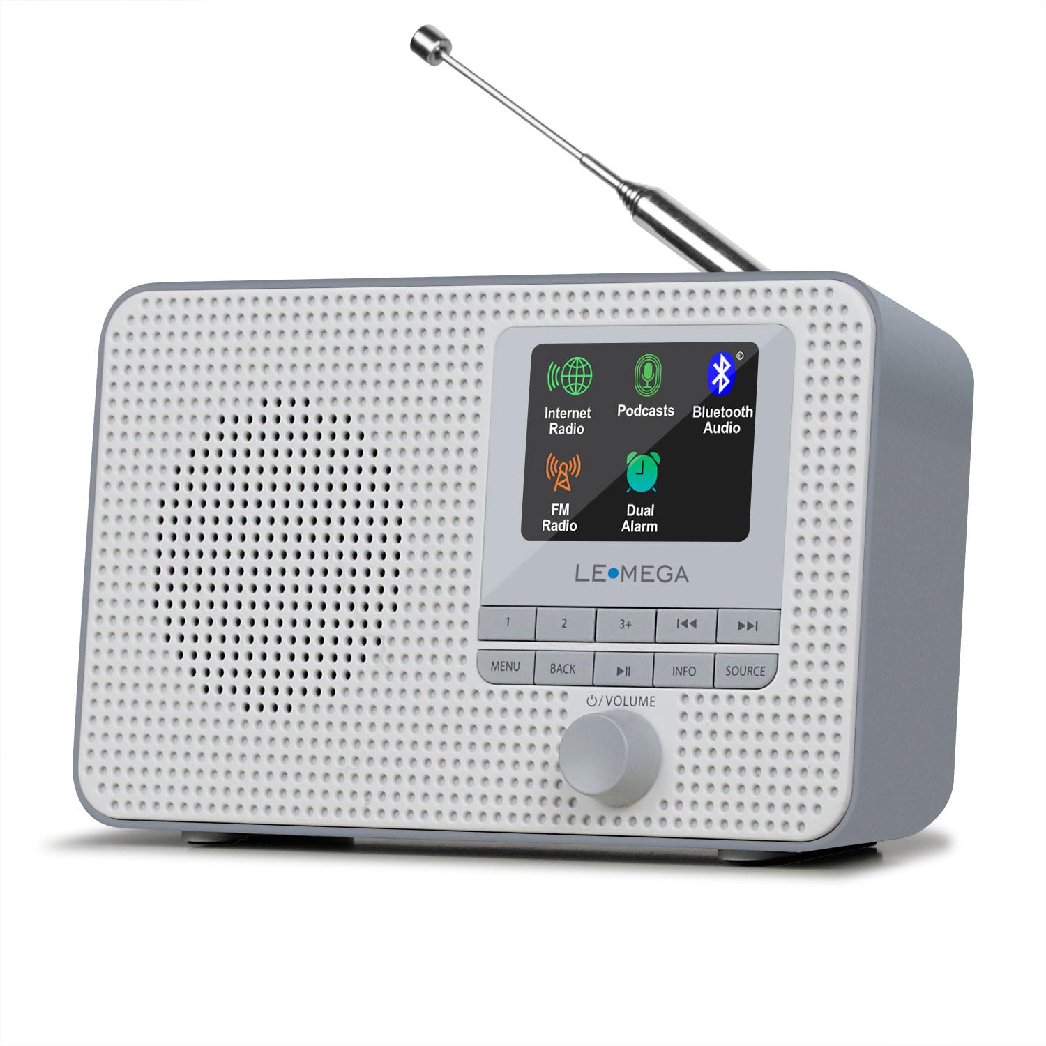 LEMEGA IR1 Portable WiFi Internet Radio with FM Digital Tuner, Bluetooth Speaker, Dual Alarm Clock, Sleep Timer, 40 Presets, Headphone Jack, Color Display - Battery or AC Powered (Grey) - Perfect for Bedroom, Kitchen, Office & Travel