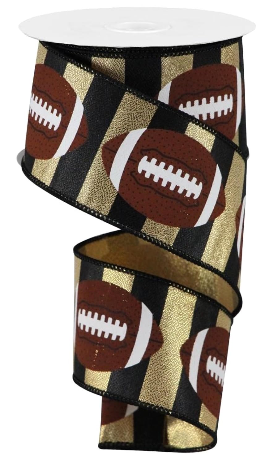 Football Striped Wired Ribbon - 10yd Gold & Black for Gift Wrapping